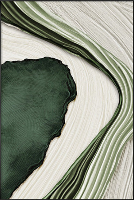 Textured Green and White Abstract Art | Flowing Lines Canvas Painting #JJ 073