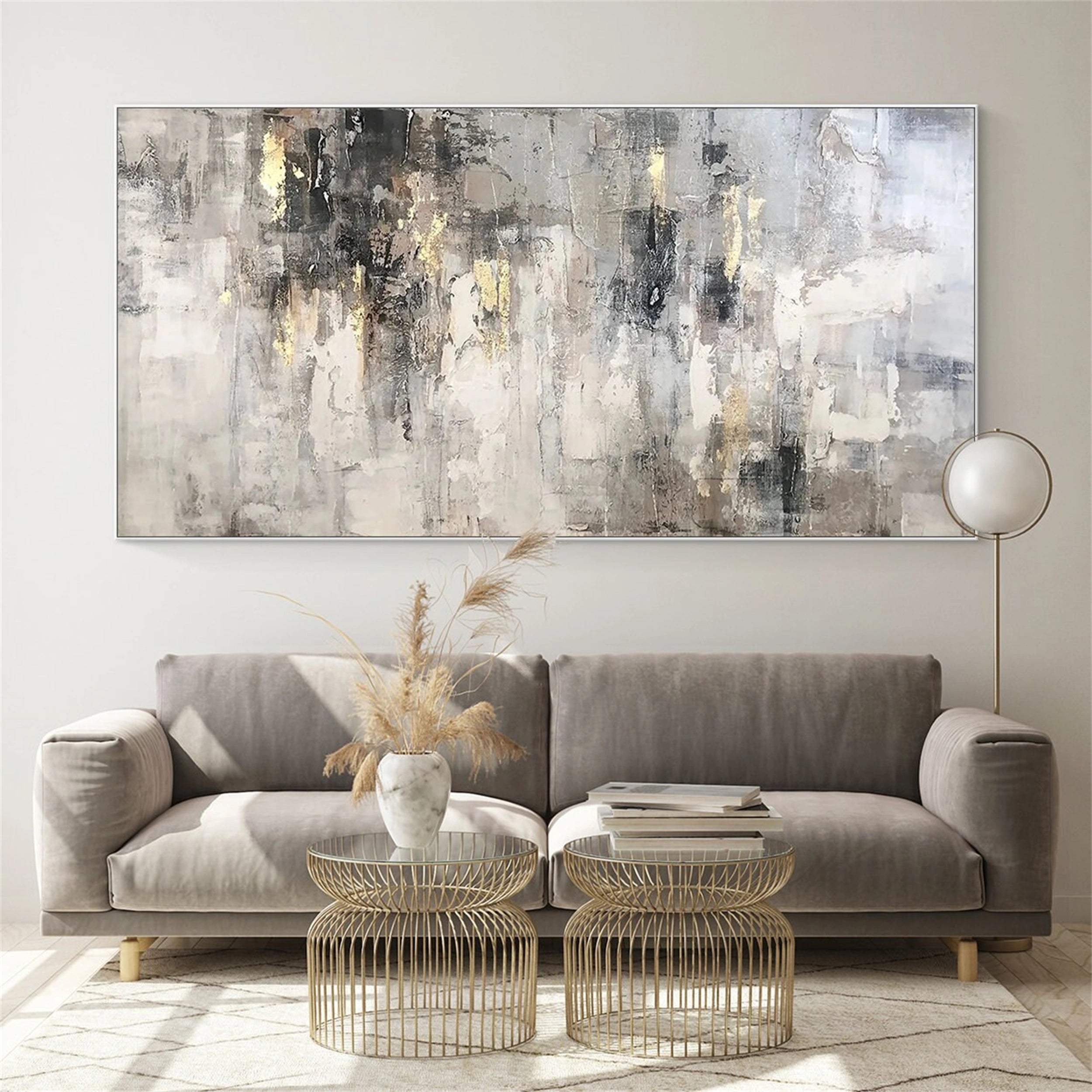 Neutral Abstract Art with Gold Leaf | Grey Beige Textured Painting #JJ 075