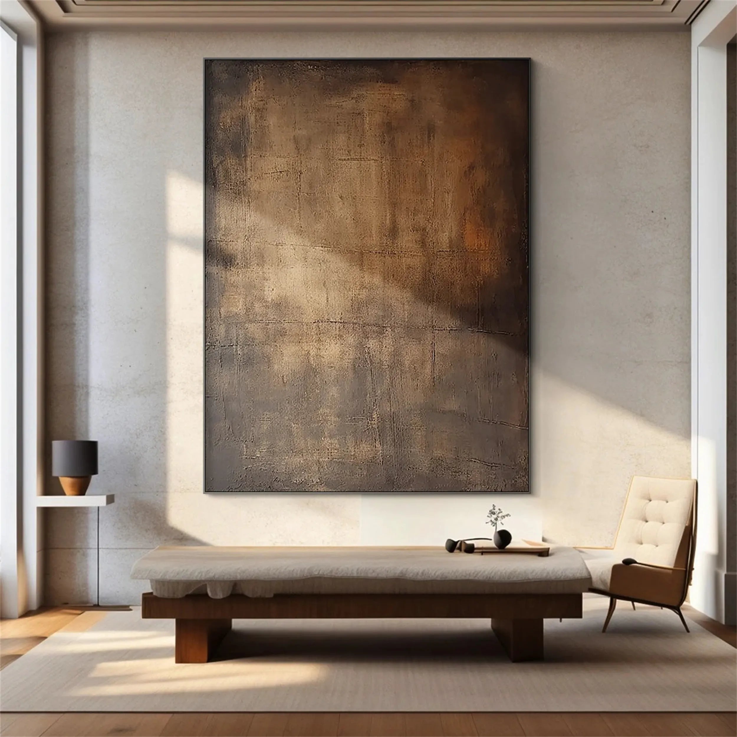 Moody Abstract Canvas Art | Large Dark Textured Brown Painting #JJ 076