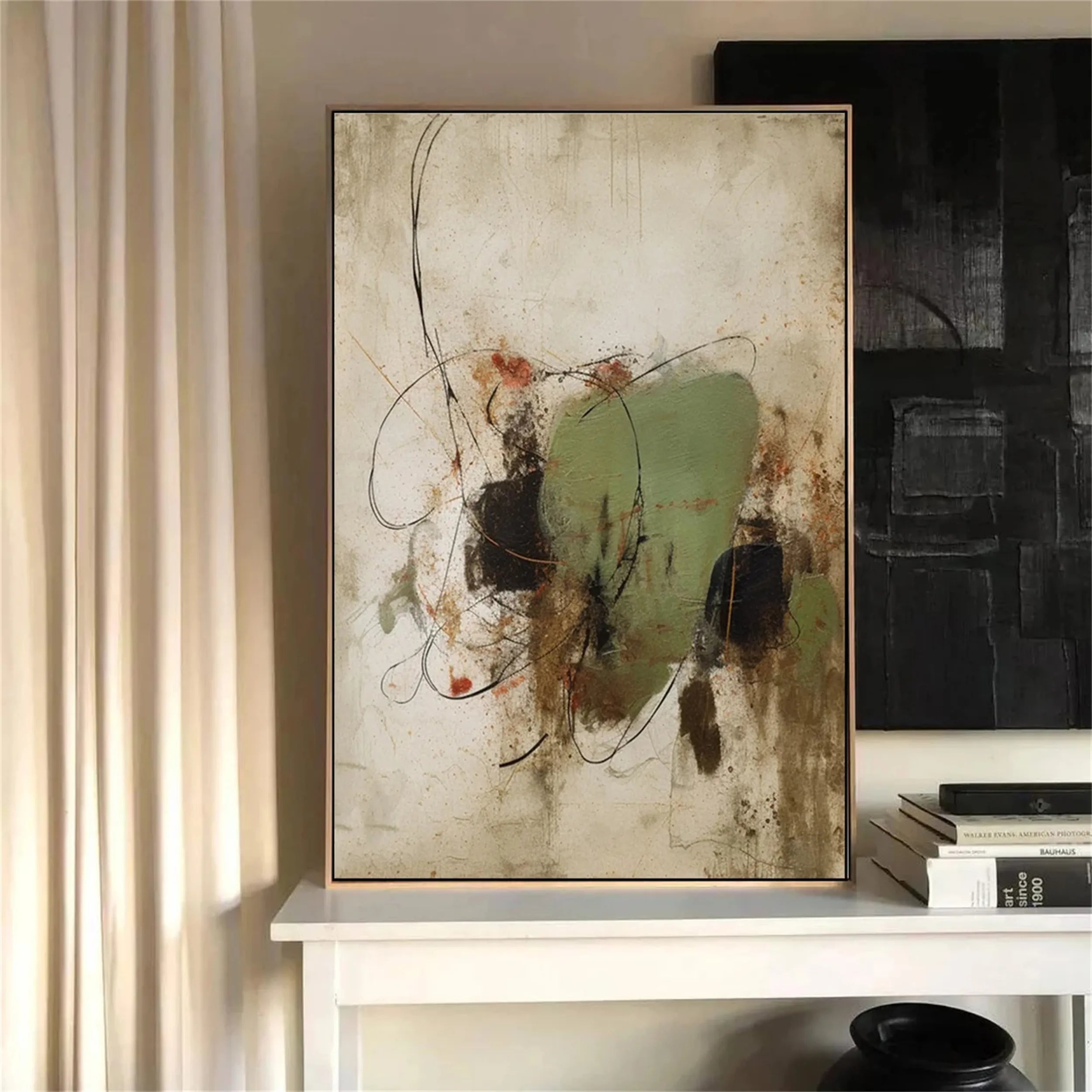 Expressive Abstract Canvas Painting | Green Neutral Mixed Media Art #JJ 077