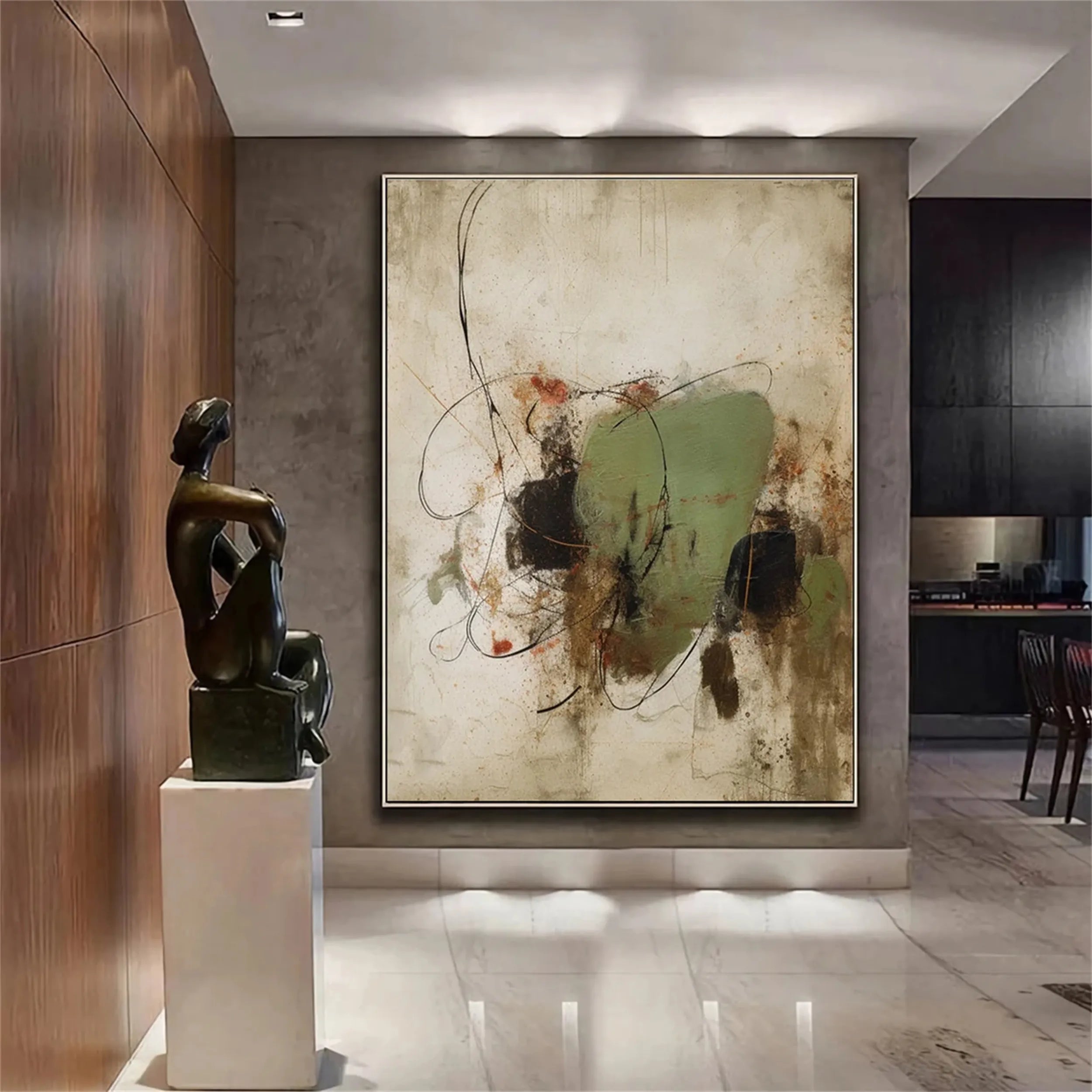 Expressive Abstract Canvas Painting | Green Neutral Mixed Media Art #JJ 077