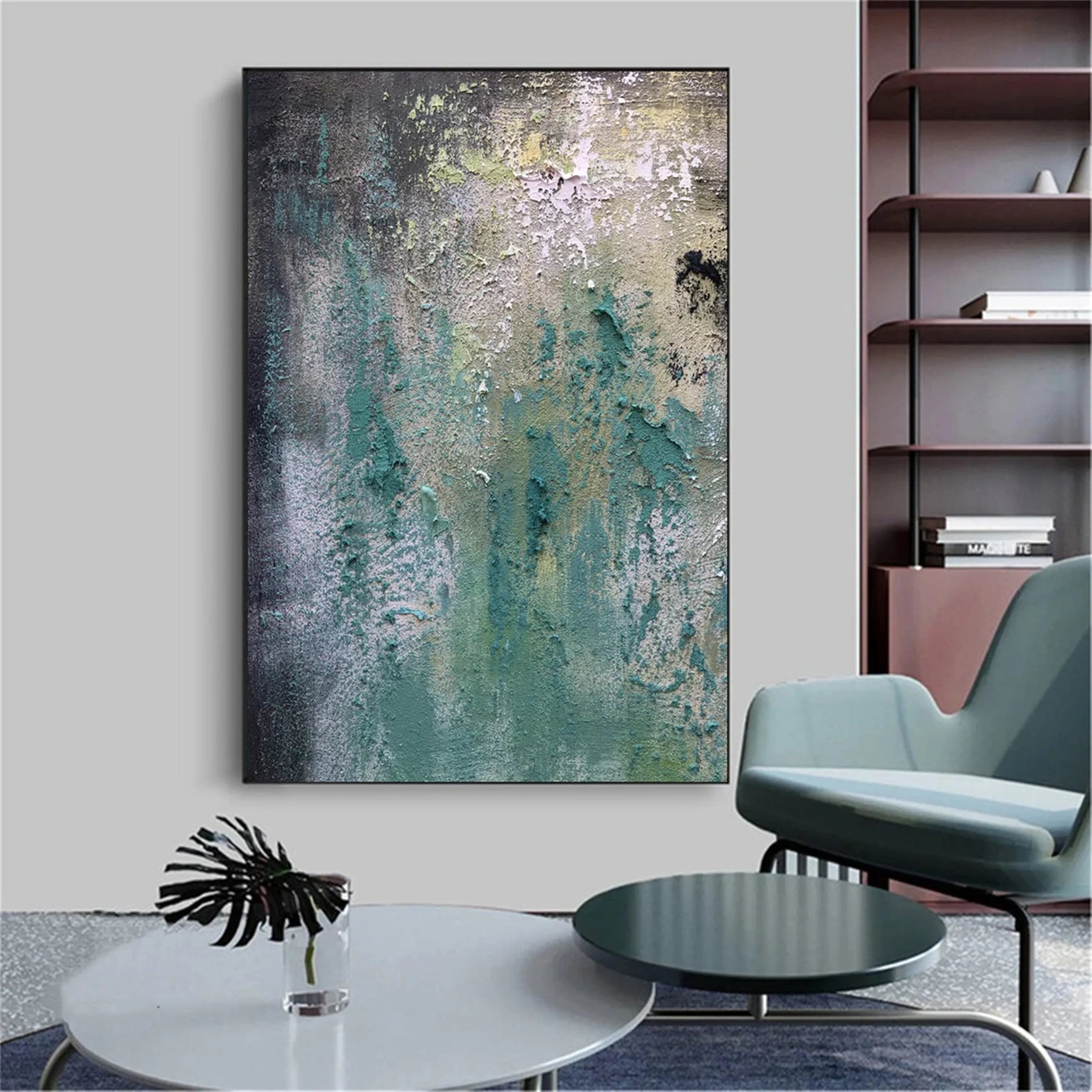Textured Abstract Art | Green Grey Gold Impasto Canvas Painting #JJ 078