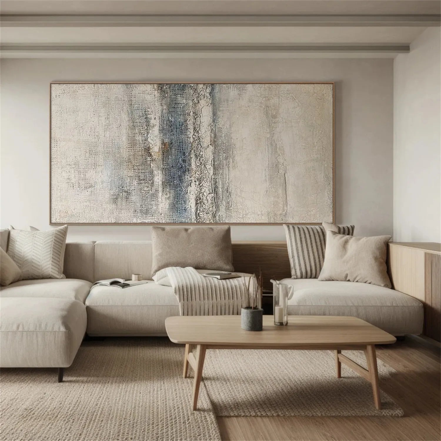 Heavy Impasto Abstract Canvas | Serene Blue & Neutral Landscape Art #JJ 079