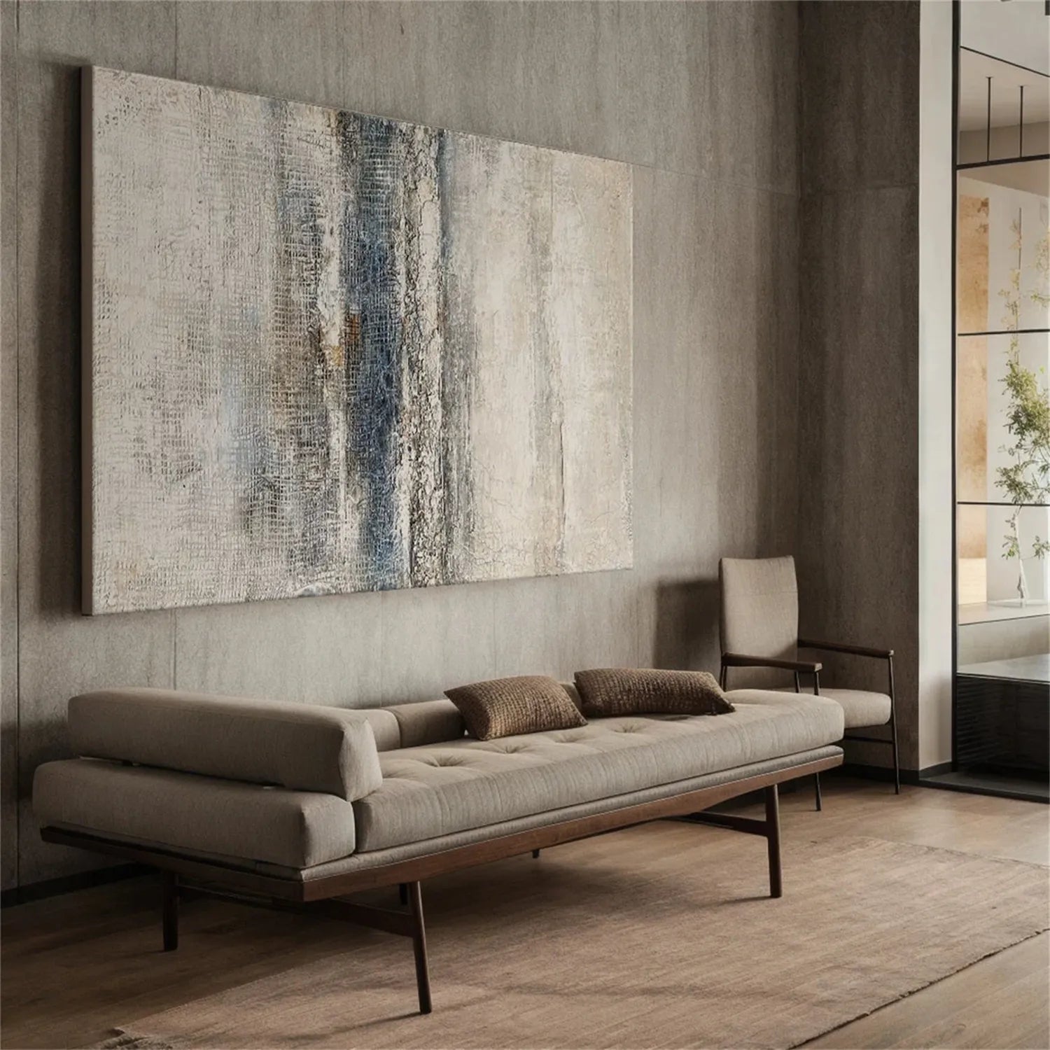 Heavy Impasto Abstract Canvas | Serene Blue & Neutral Landscape Art #JJ 079