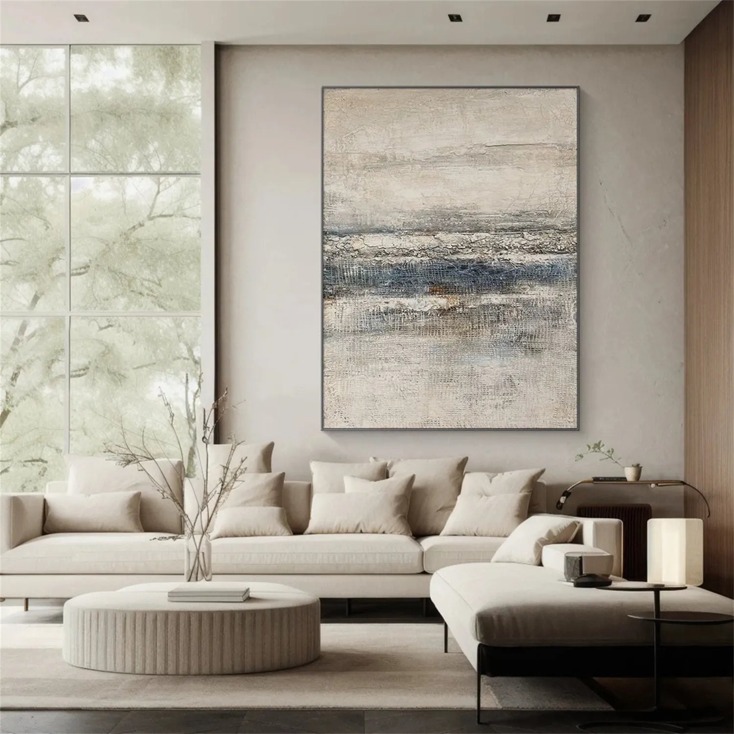 Textured Abstract Landscape Painting | Blue White Neutral Canvas Art