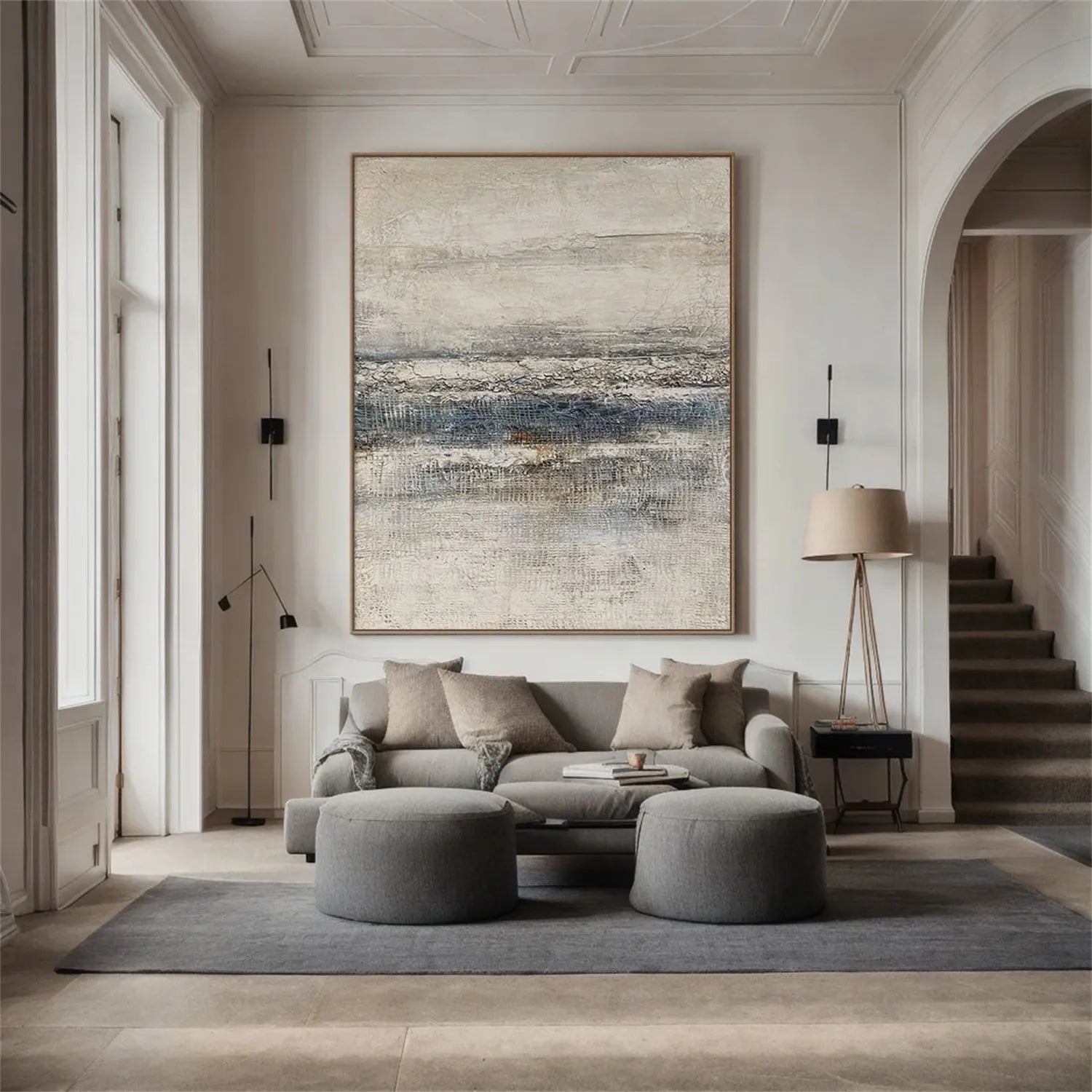 Heavy Impasto Abstract Canvas | Serene Blue & Neutral Landscape Art #JJ 079