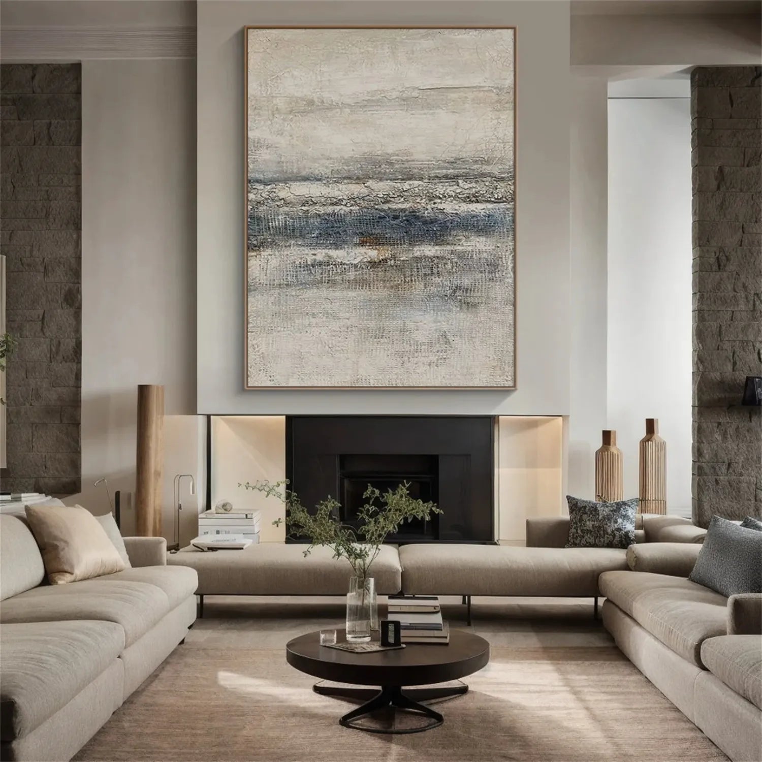 Heavy Impasto Abstract Canvas | Serene Blue & Neutral Landscape Art #JJ 079