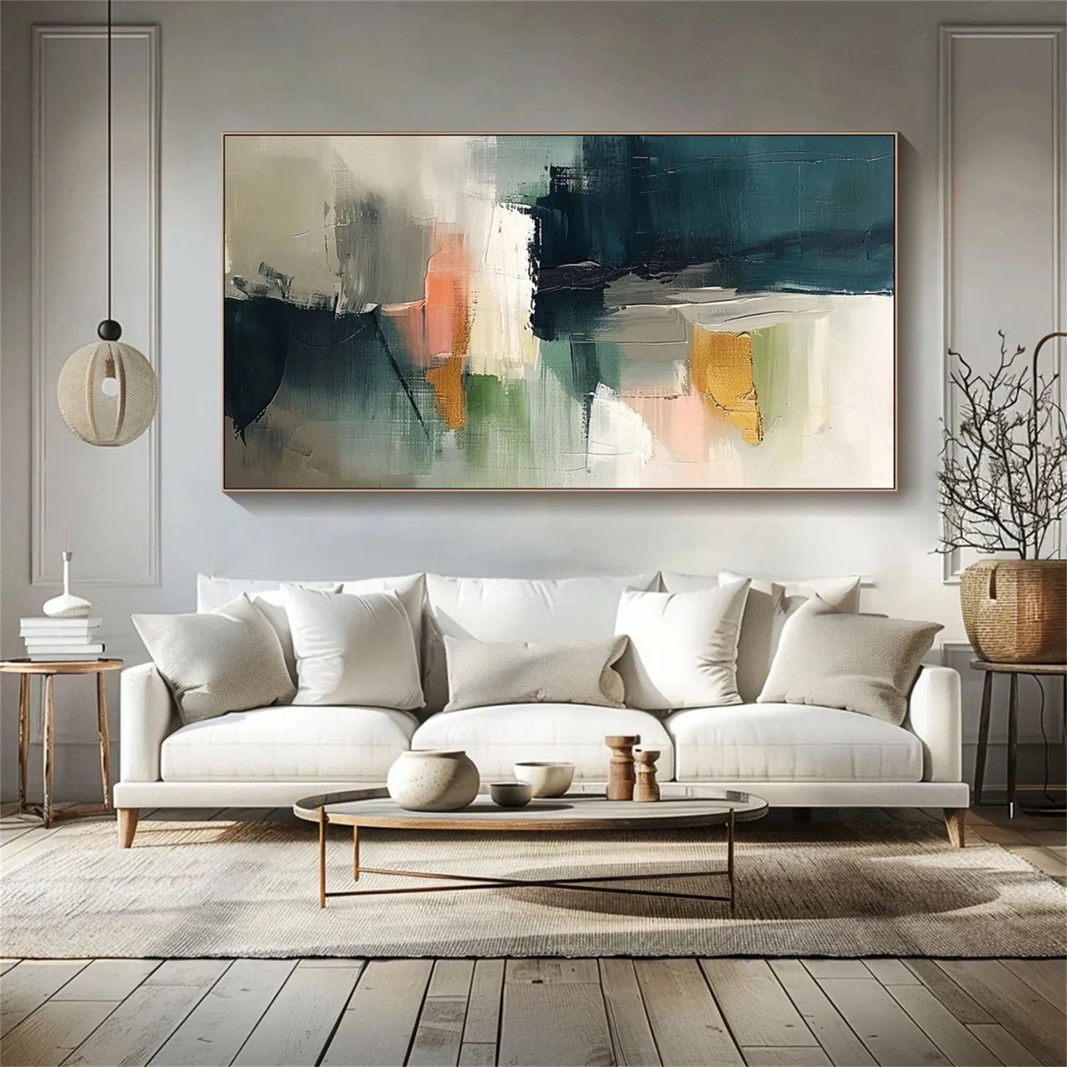 Abstract Wall Art for Living Room | Large Horizontal Canvas Painting #ZZ 107