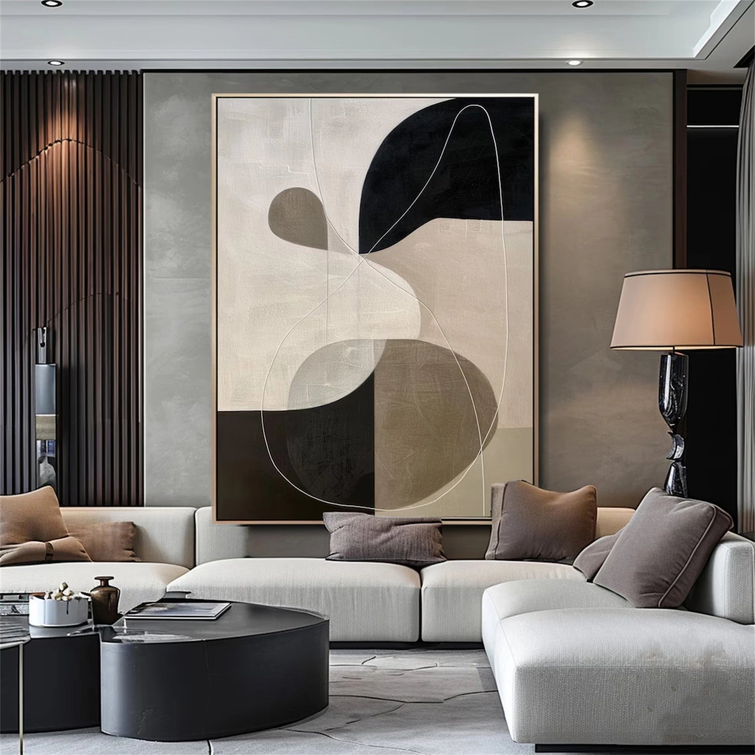 Original Minimalist Abstract | Large Beige Black Art #TB 094