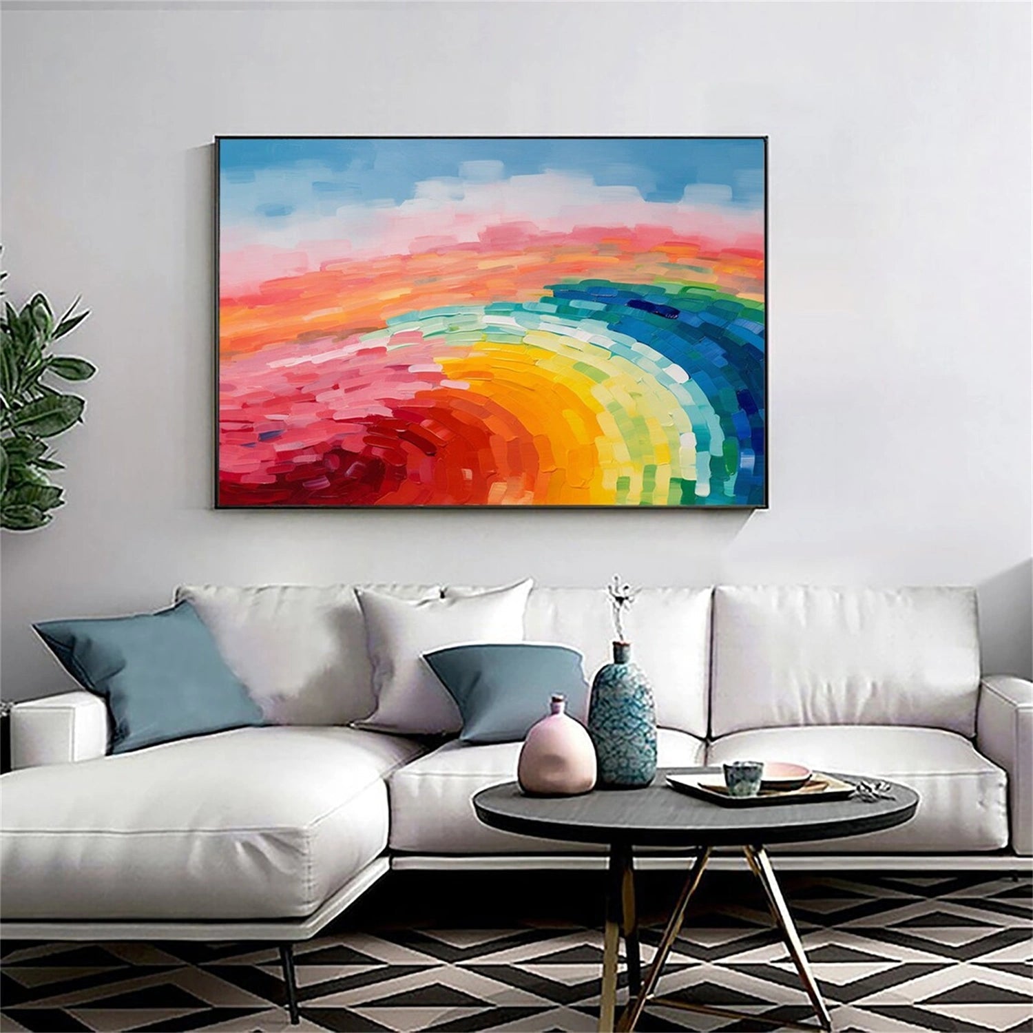 Rainbow Abstract Art | Hand-Painted Oil Painting #TB 098