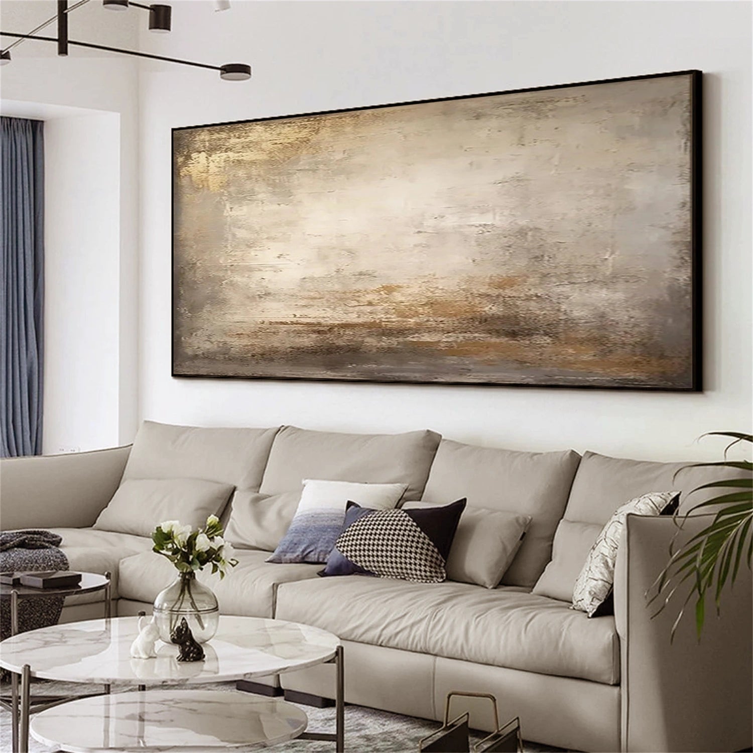 Modern Neutral Wall Art with Gold Leaf | Large Abstract Painting #JJ 080
