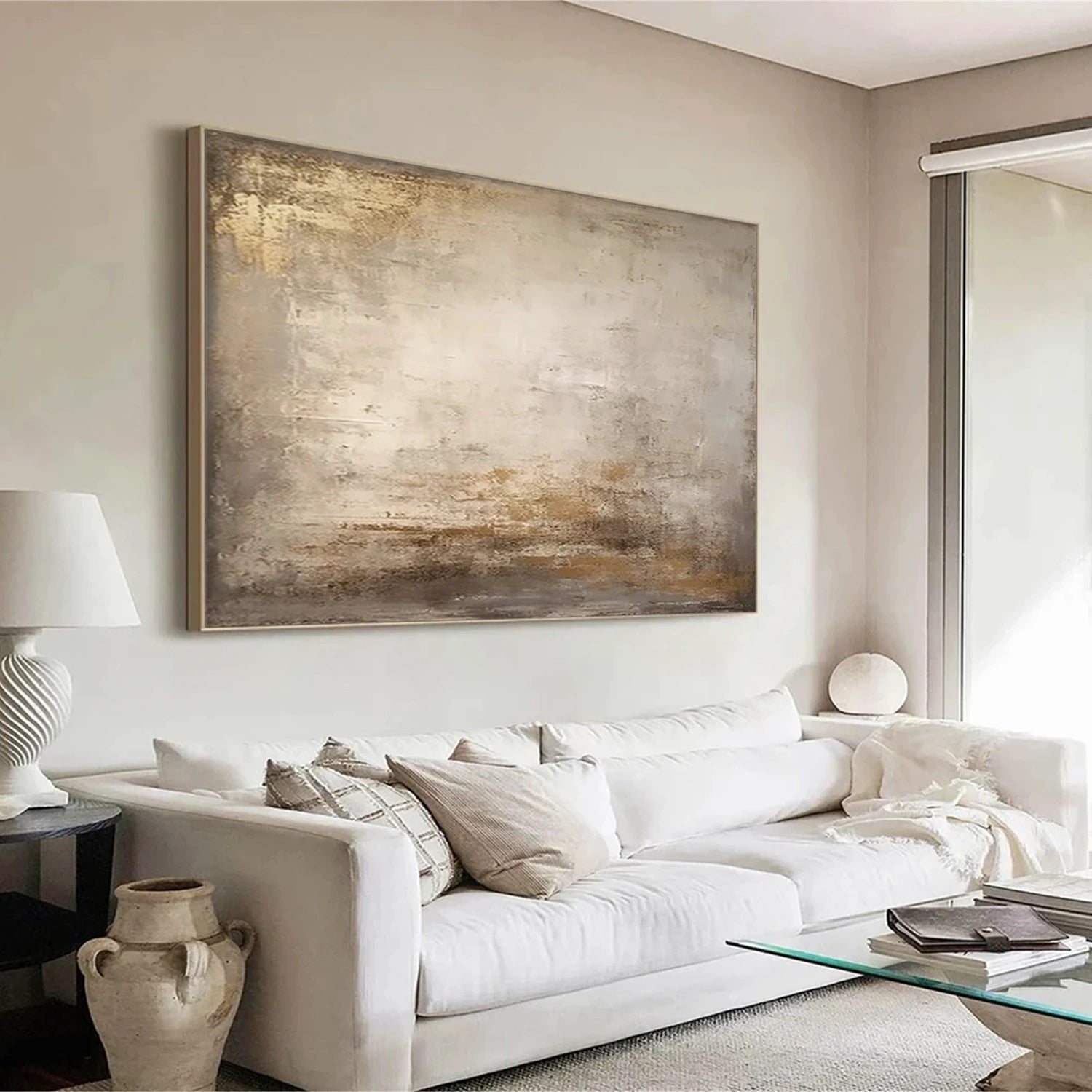 Modern Neutral Wall Art with Gold Leaf | Large Abstract Painting #JJ 080