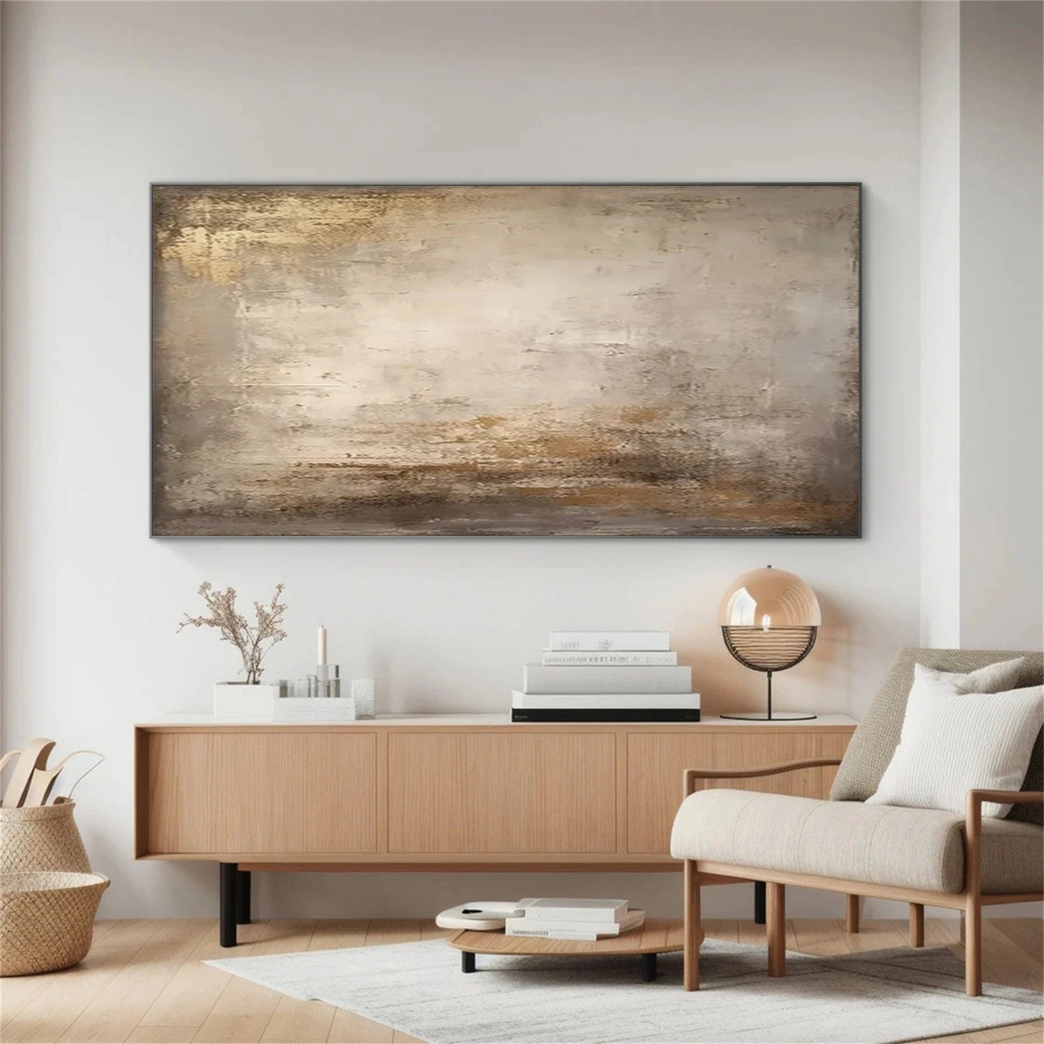 Modern Neutral Wall Art with Gold Leaf | Large Abstract Painting #JJ 080