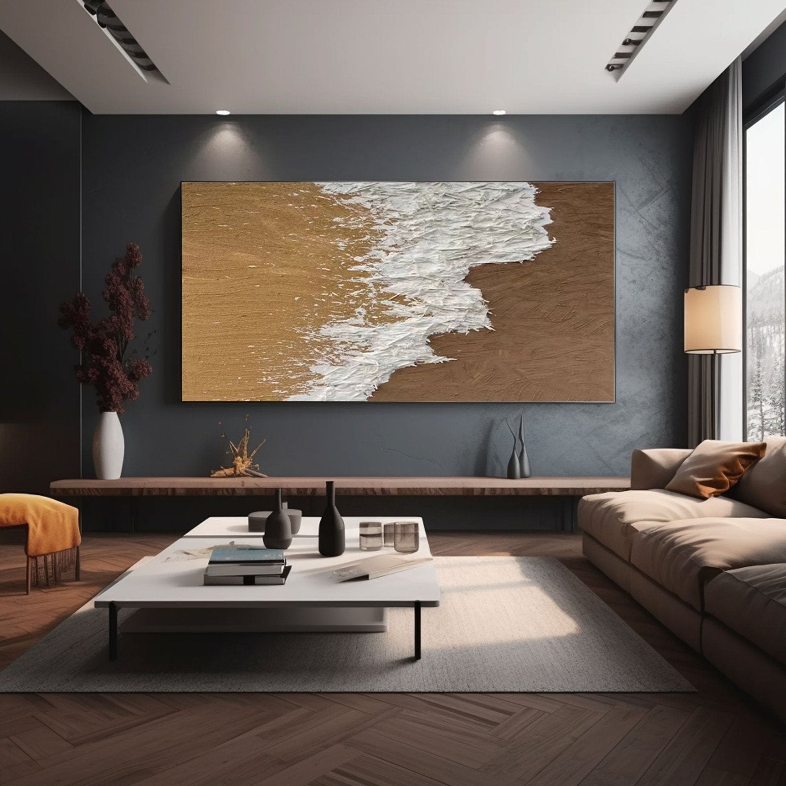 Large Abstract Beach Painting | Textured Ocean Wave Wall Art #TC 210