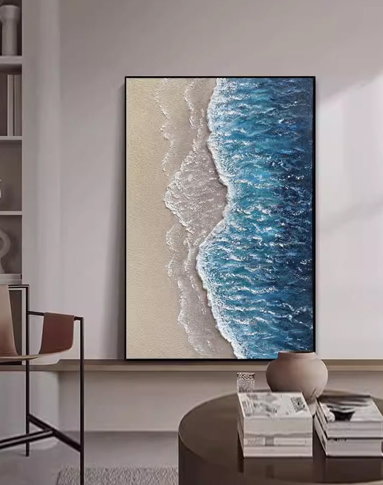 Textured Blue & Beige Beach Art∣Coastal Painting #TC 165