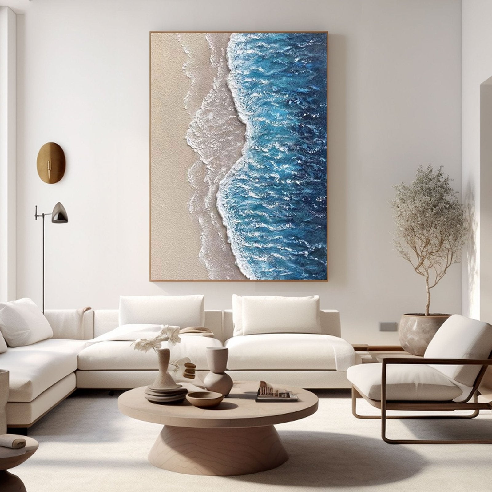 Textured Blue & Beige Beach Art∣Coastal Painting #TC 165