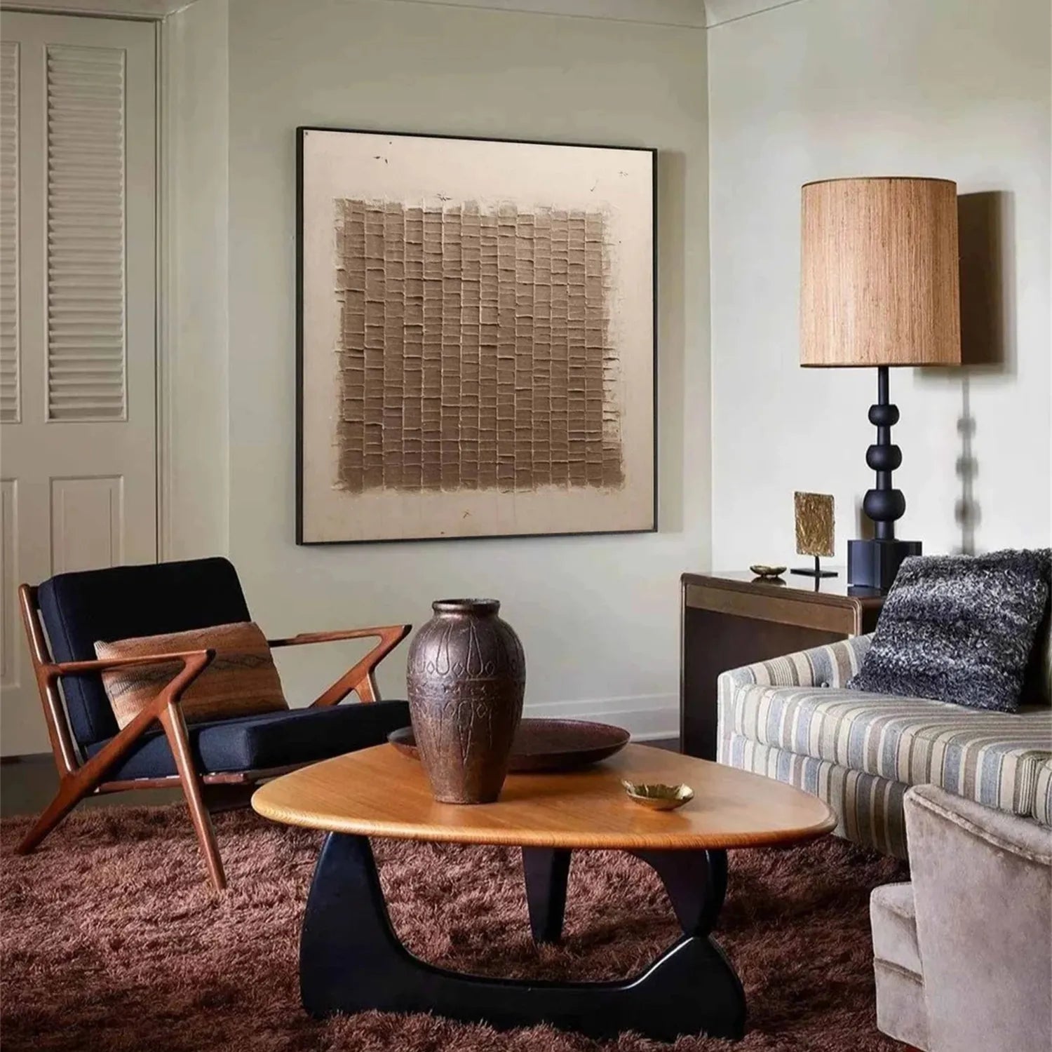 Textured Brown Block Pattern Art | Square 3D Abstract Painting #JJ 082