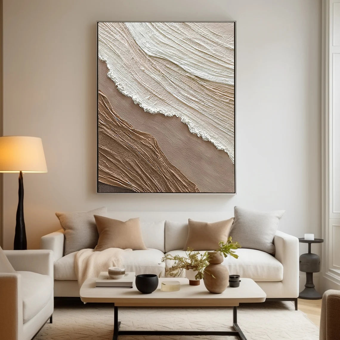 Large Minimalist Textured Art | Vertical Abstract Painting Above Sofa