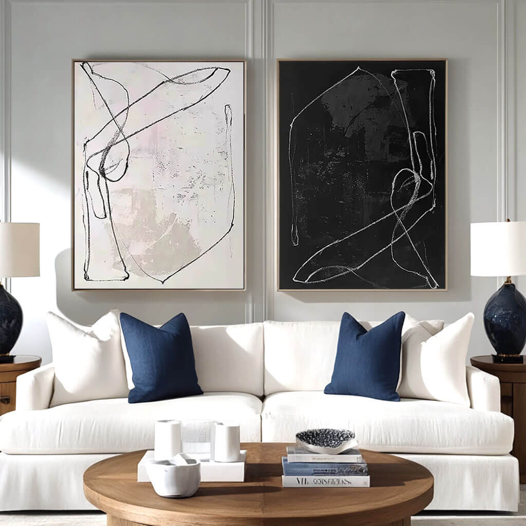 Minimalist Line Art Diptych | Japandi Style Wall Decor #AA 254