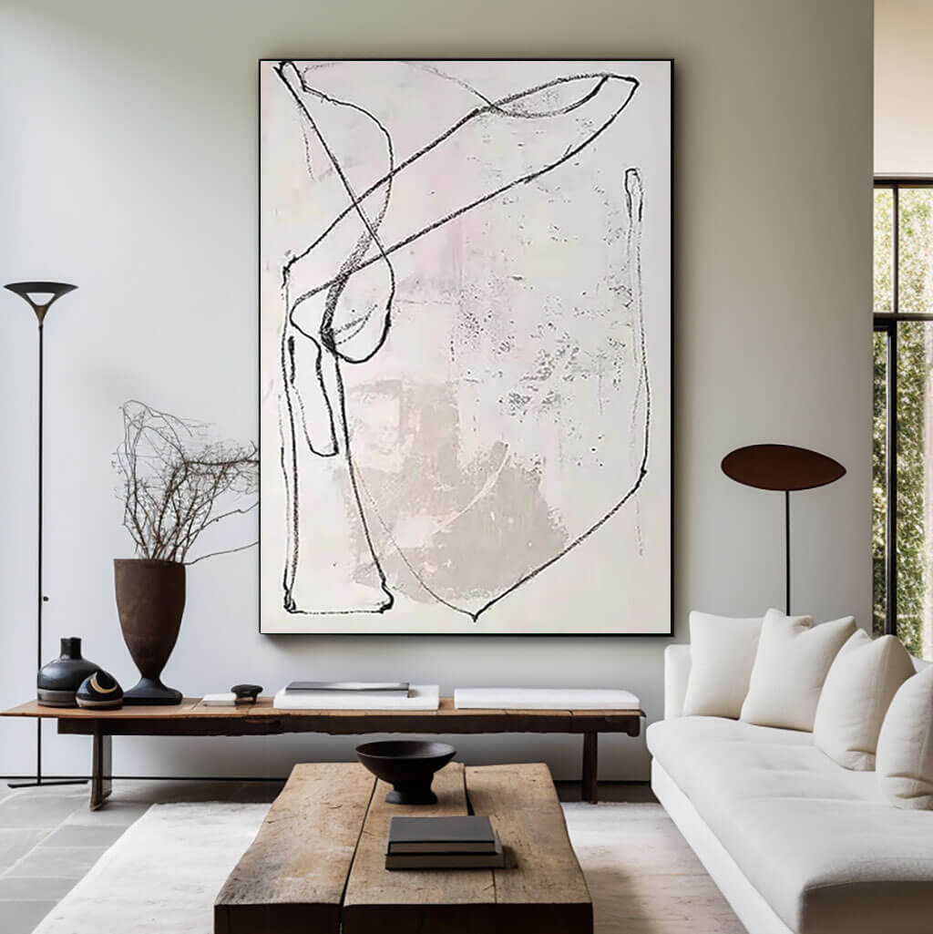 Japandi Style Wall Art | Neutral Abstract Line Painting