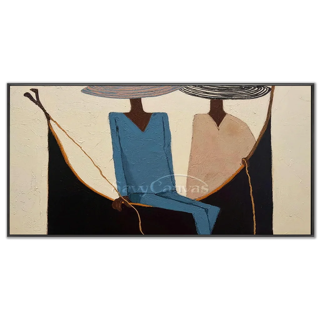 Handmade Expressionist Wide-Brim Hat Portrait Oil Painting #SS 355