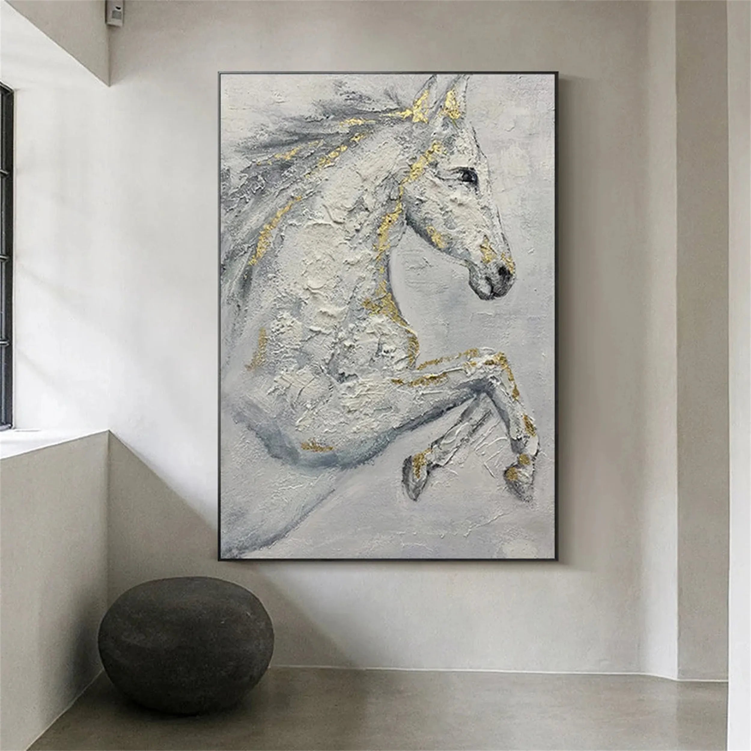 Oversized Vertical Wall Art | Textured White Horse Painting #ZZ 150