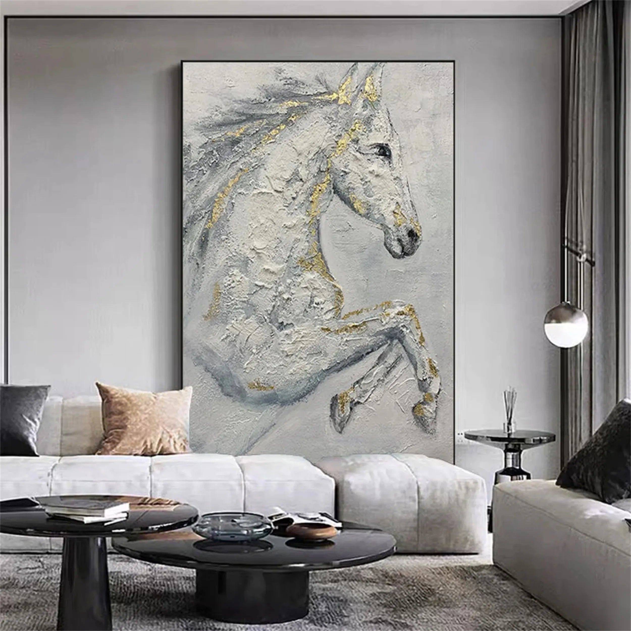Oversized Vertical Wall Art | Textured White Horse Painting #ZZ 150
