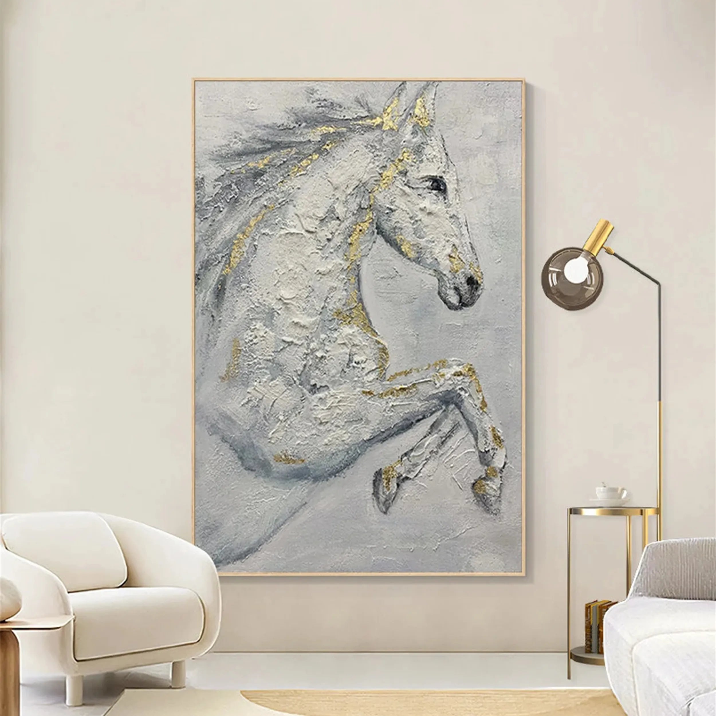 Oversized Vertical Wall Art | Textured White Horse Painting #ZZ 150