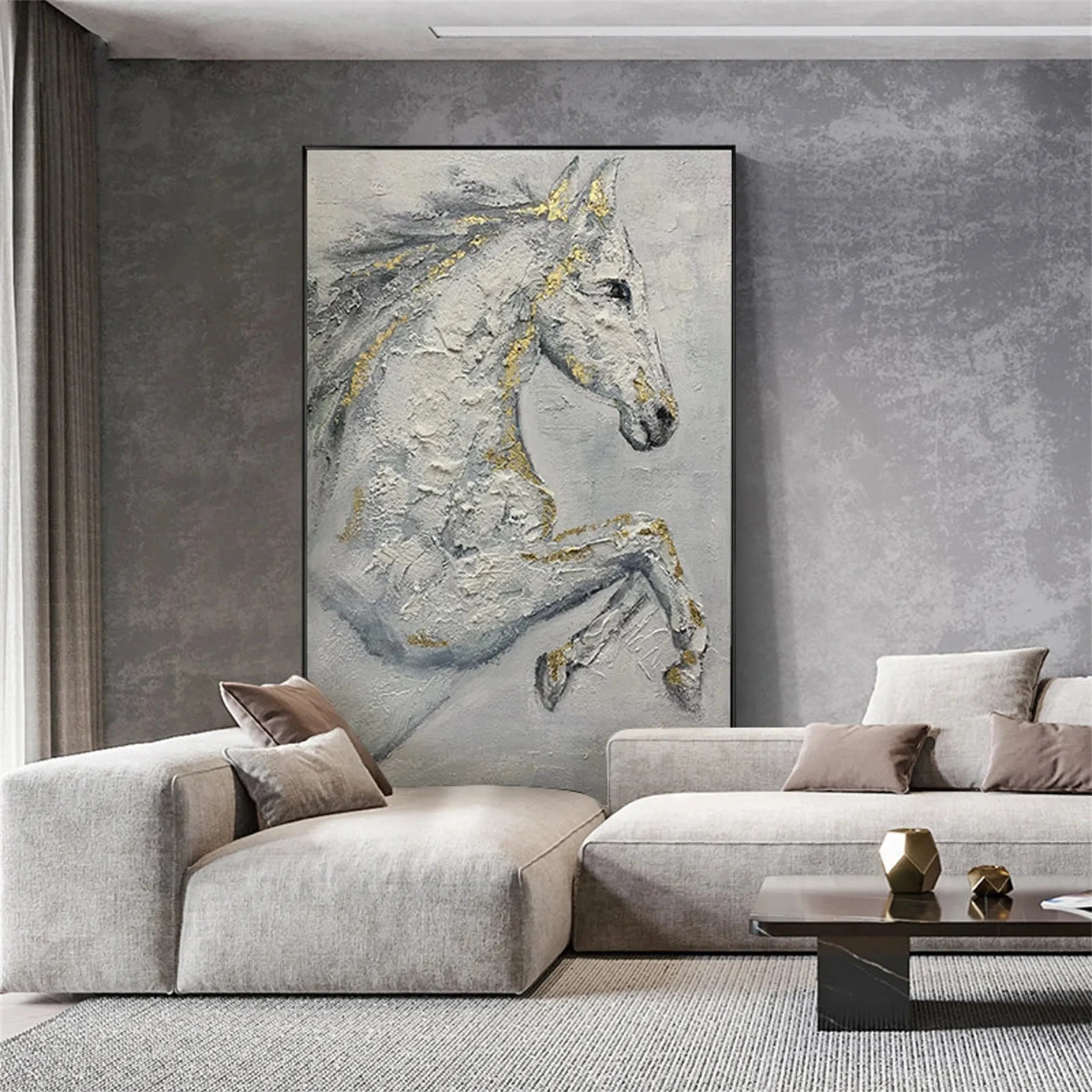 Oversized Vertical Wall Art | Textured White Horse Painting #ZZ 150