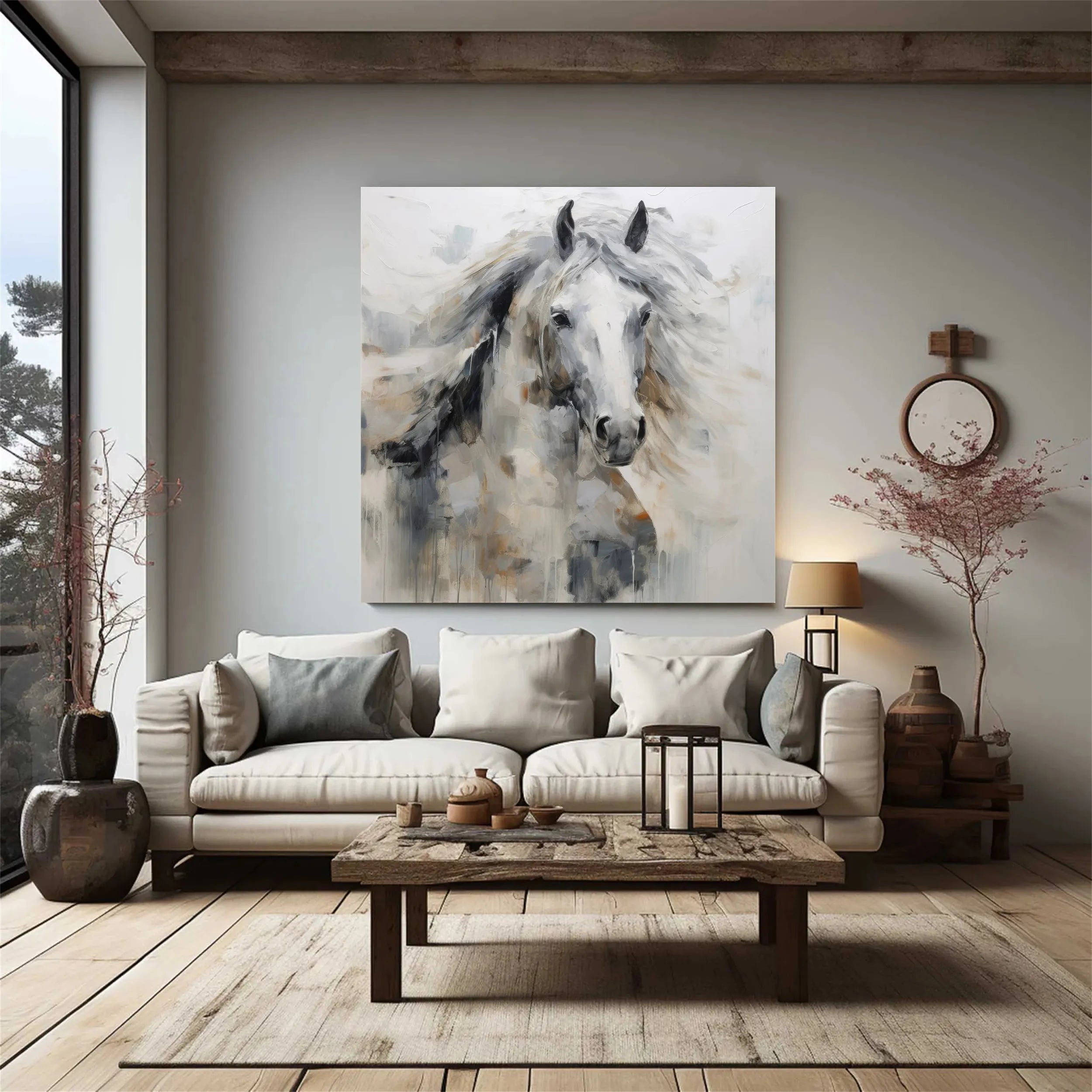 Expressive White Horse Painting | Large Modern Equine Wall Art #ZZ 152