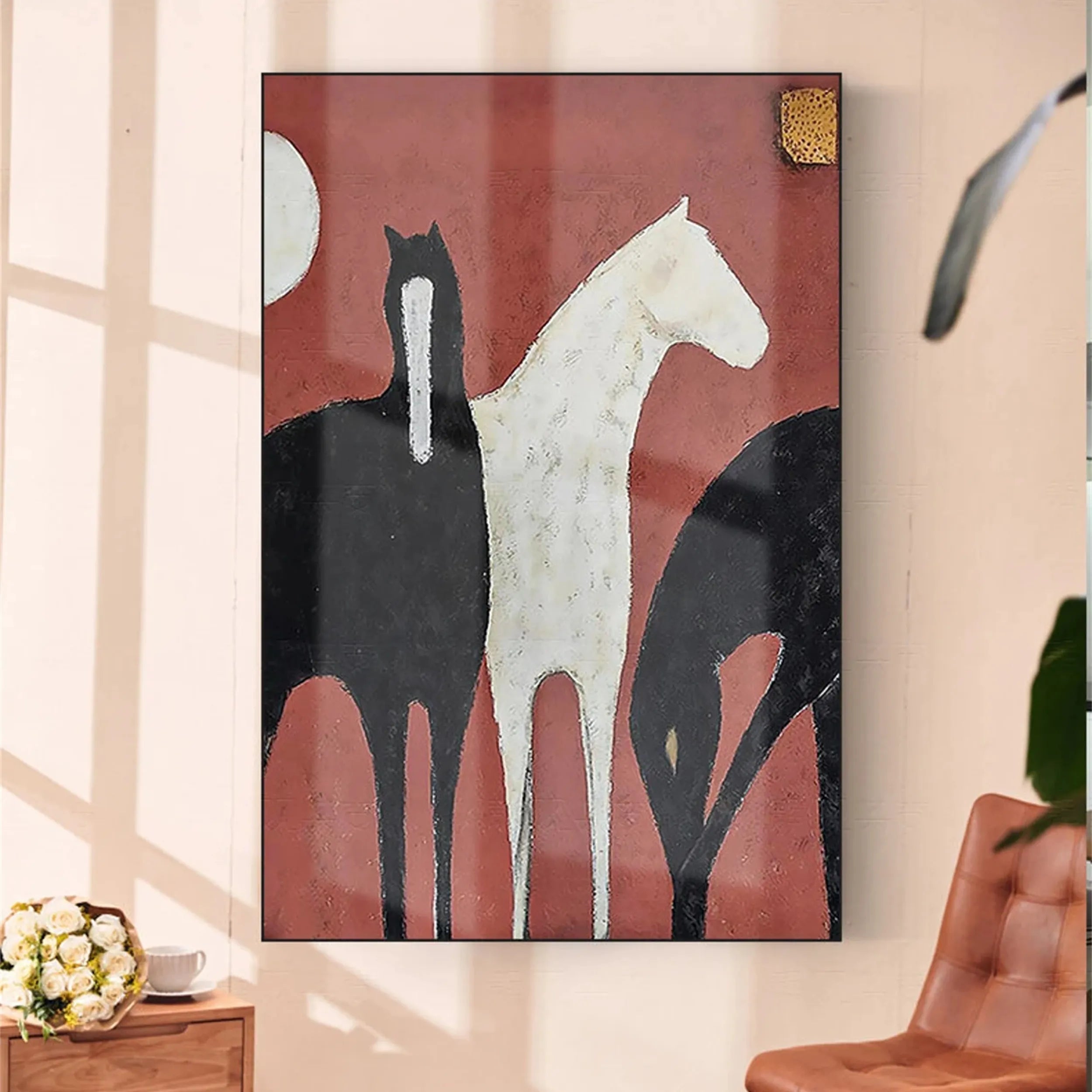 Large Contemporary Wall Art | Vertical Abstract Horse Painting Decor #ZZ 155