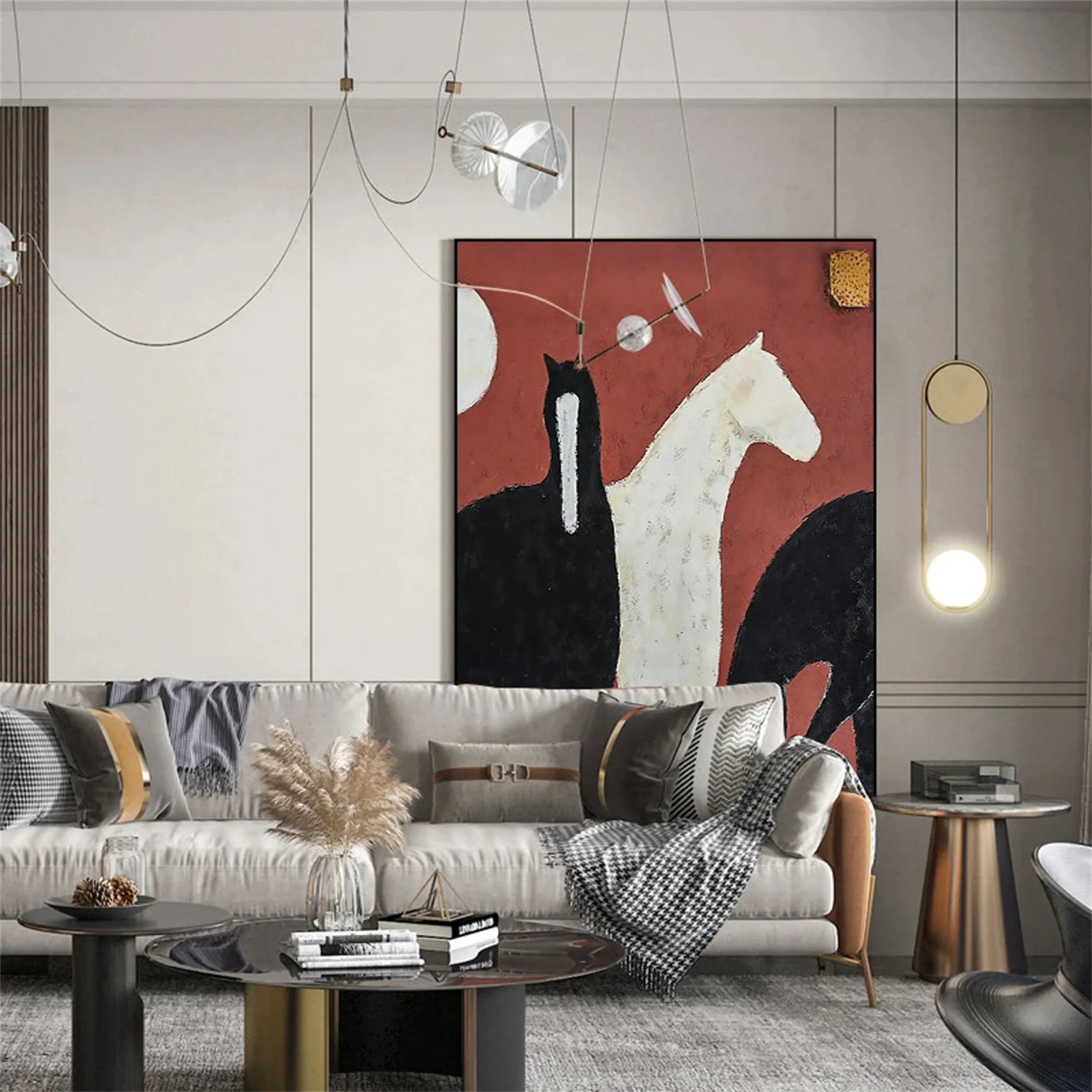 Large Contemporary Wall Art | Vertical Abstract Horse Painting Decor #ZZ 155