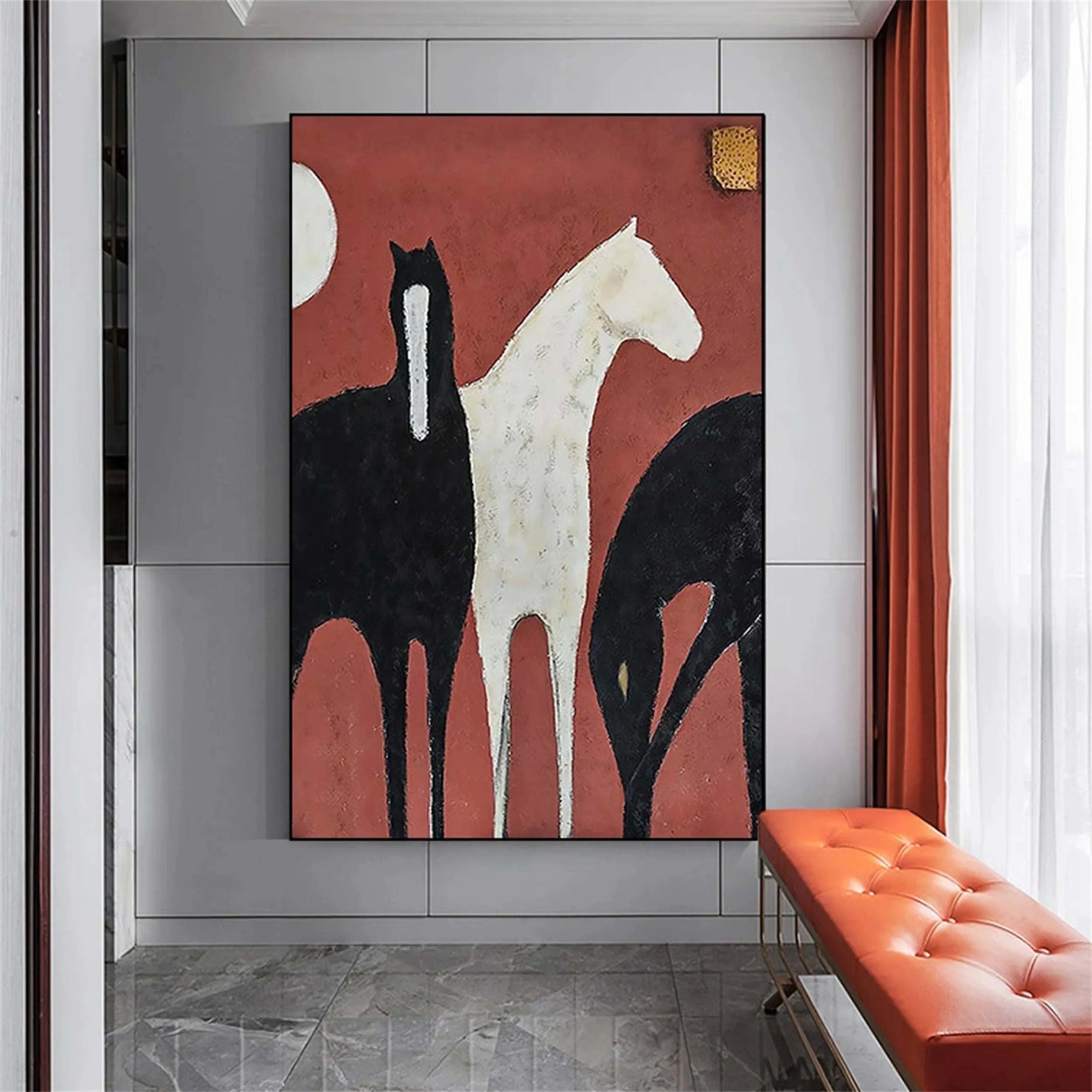 Large Contemporary Wall Art | Vertical Abstract Horse Painting Decor #ZZ 155