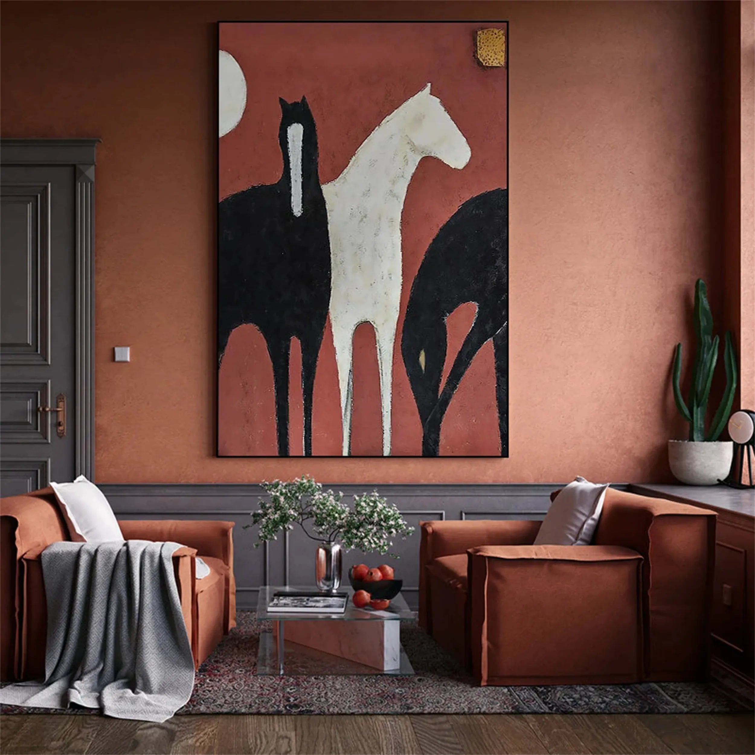 Large Contemporary Wall Art | Vertical Abstract Horse Painting Decor #ZZ 155