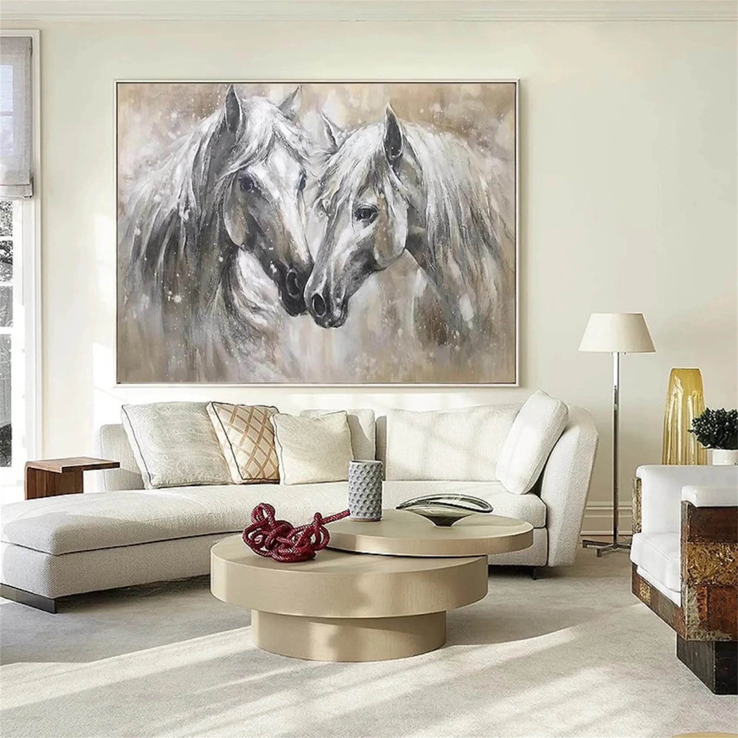 Two Horses Wall Art Abstract Oil Painting - Modern Animal Art #JJ 090