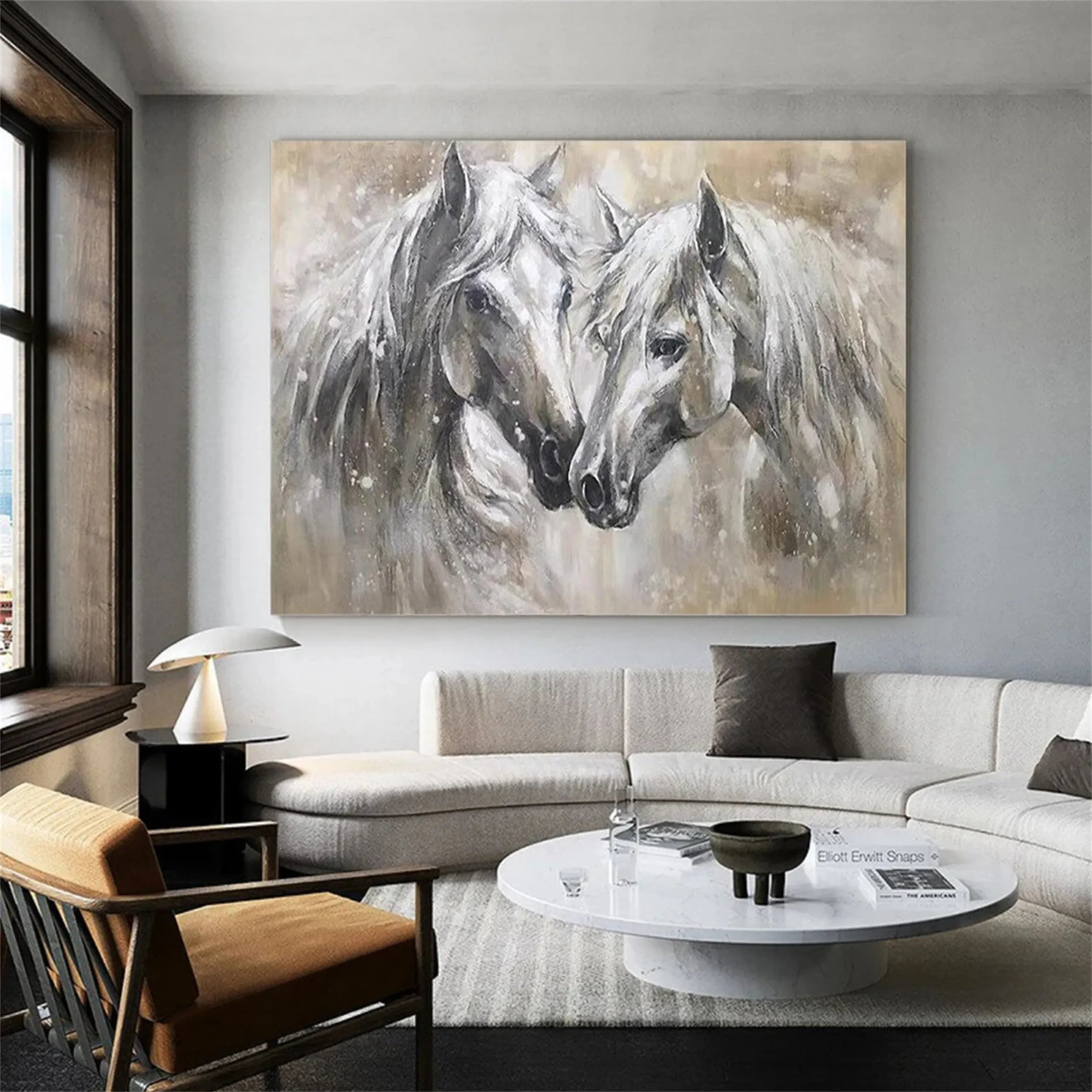 Modern Horse Oil Painting - Abstract Two Horses Art