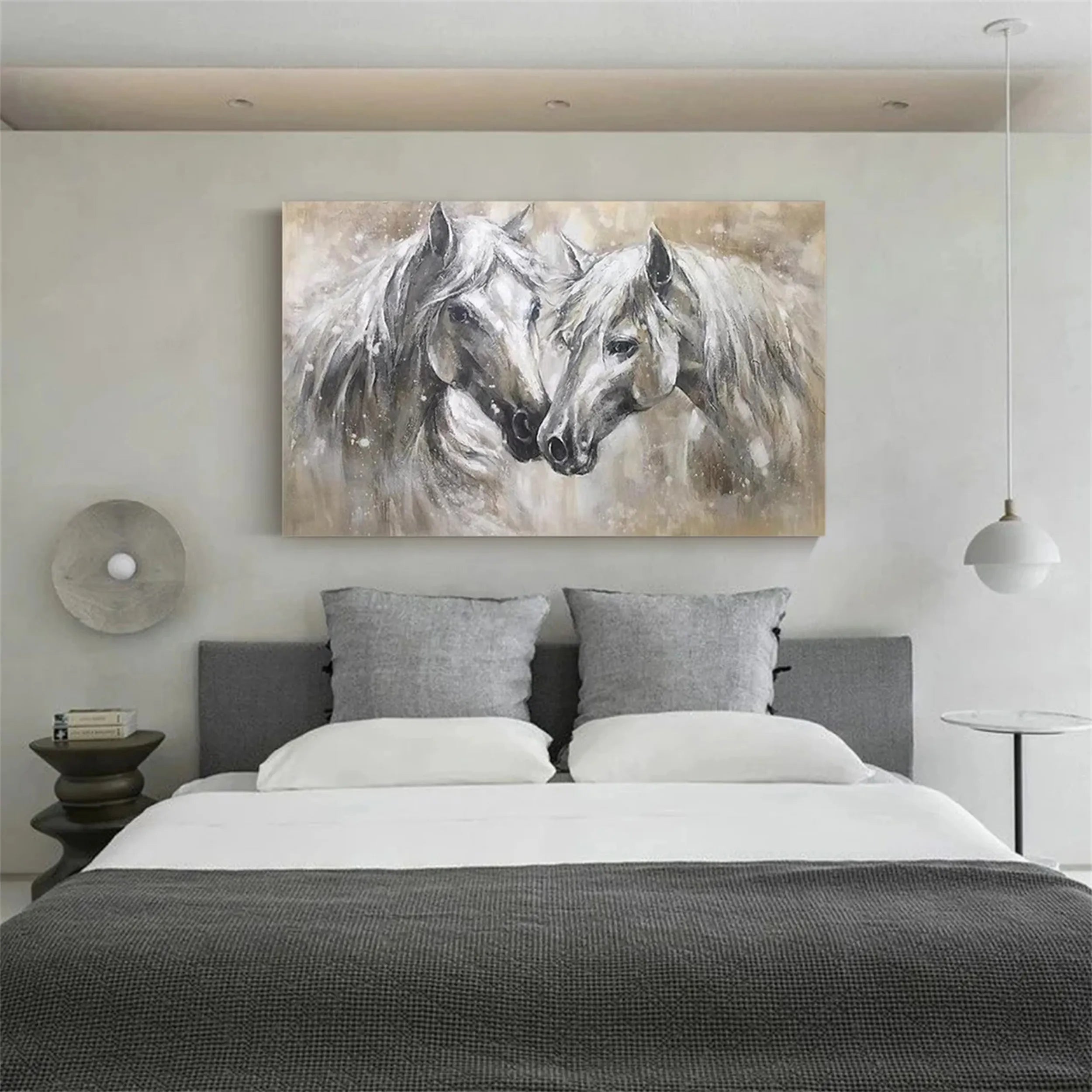 Two Horses Wall Art Abstract Oil Painting - Modern Animal Art #JJ 090