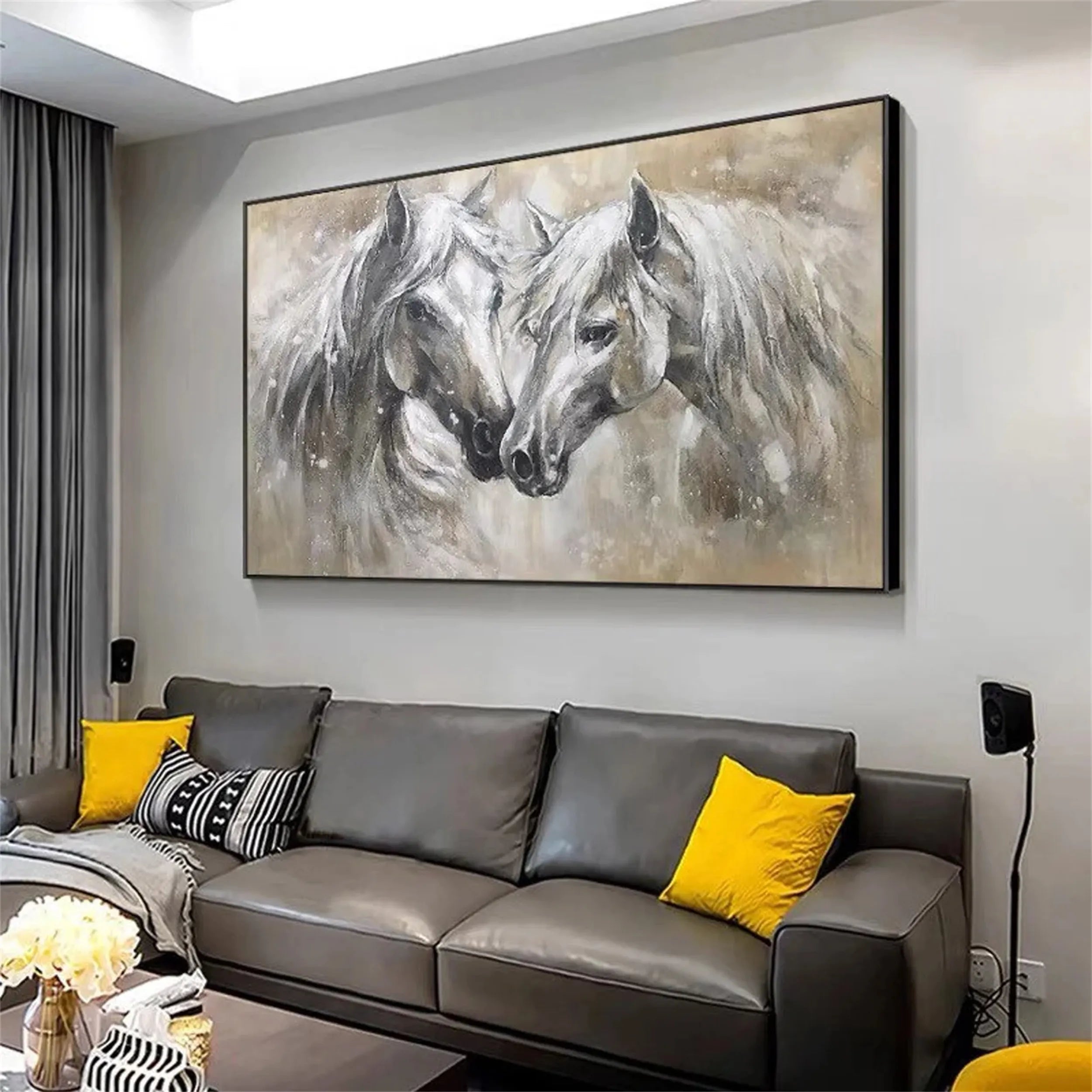 Two Horses Wall Art Abstract Oil Painting - Modern Animal Art #JJ 090