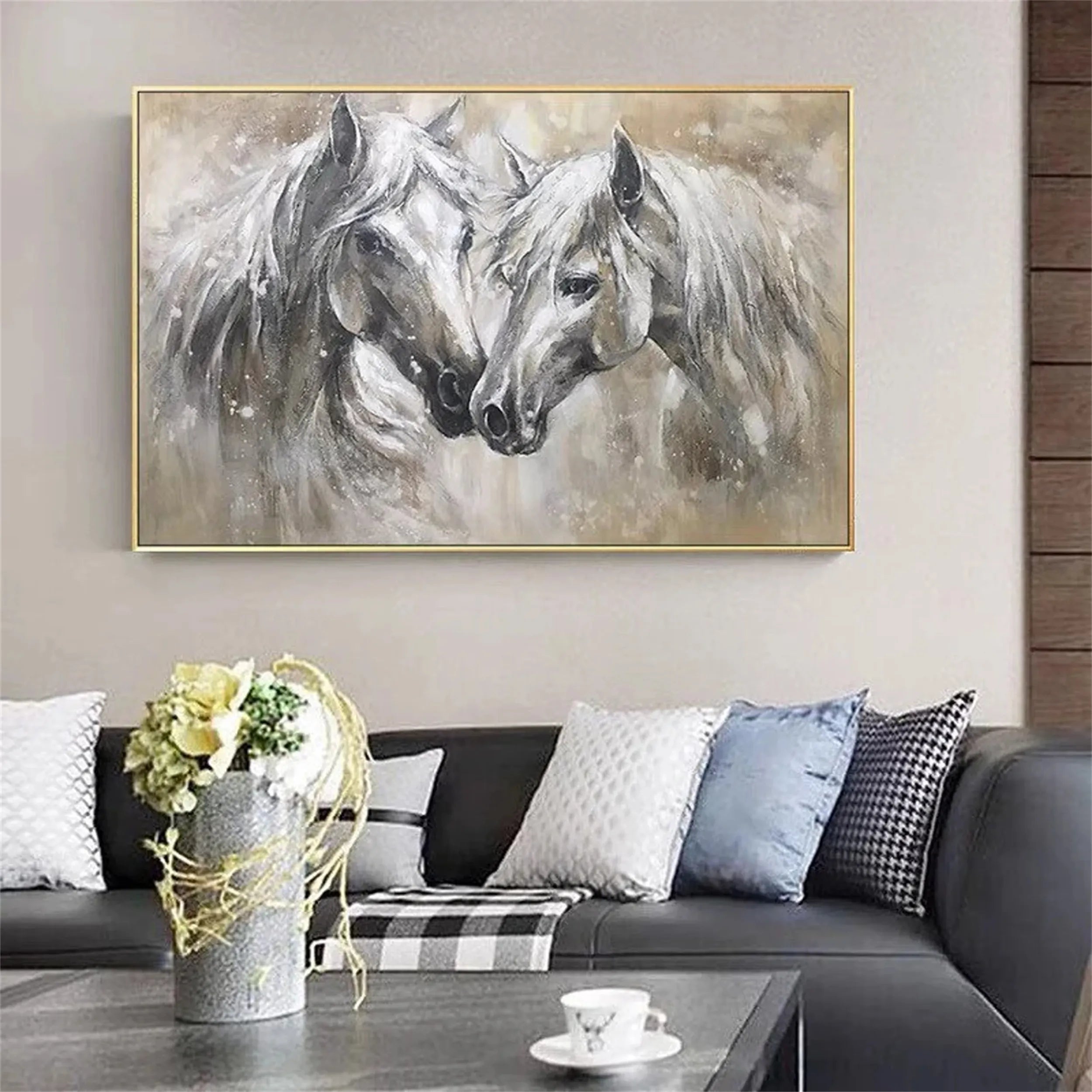 Two Horses Wall Art Abstract Oil Painting - Modern Animal Art #JJ 090