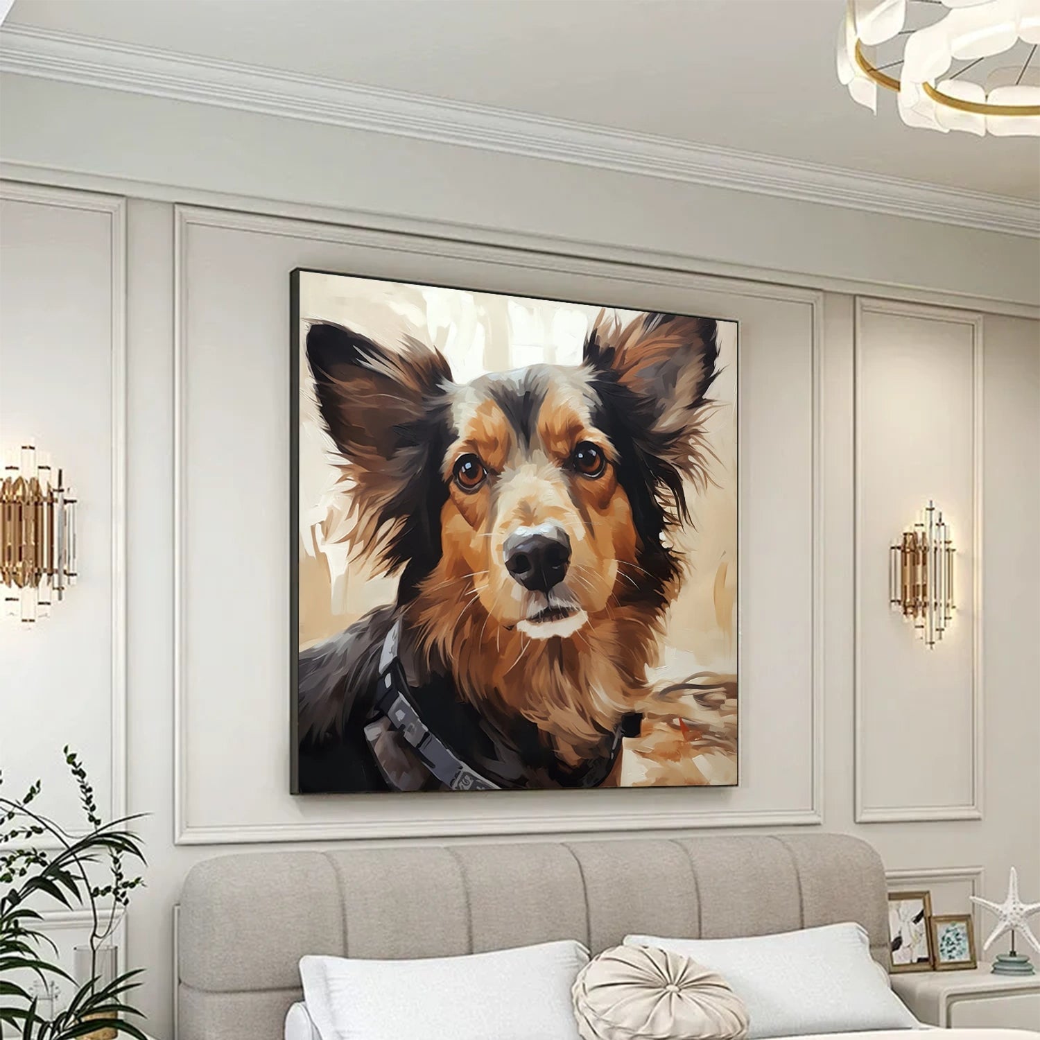 Border Collie Portrait Wall Art | Square Contemporary Dog Painting #ZZ 168