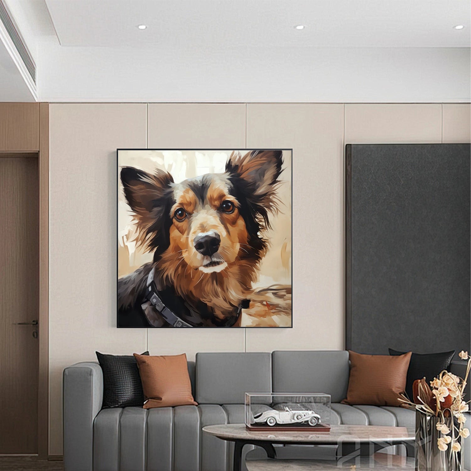 Border Collie Portrait Wall Art | Square Contemporary Dog Painting #ZZ 168