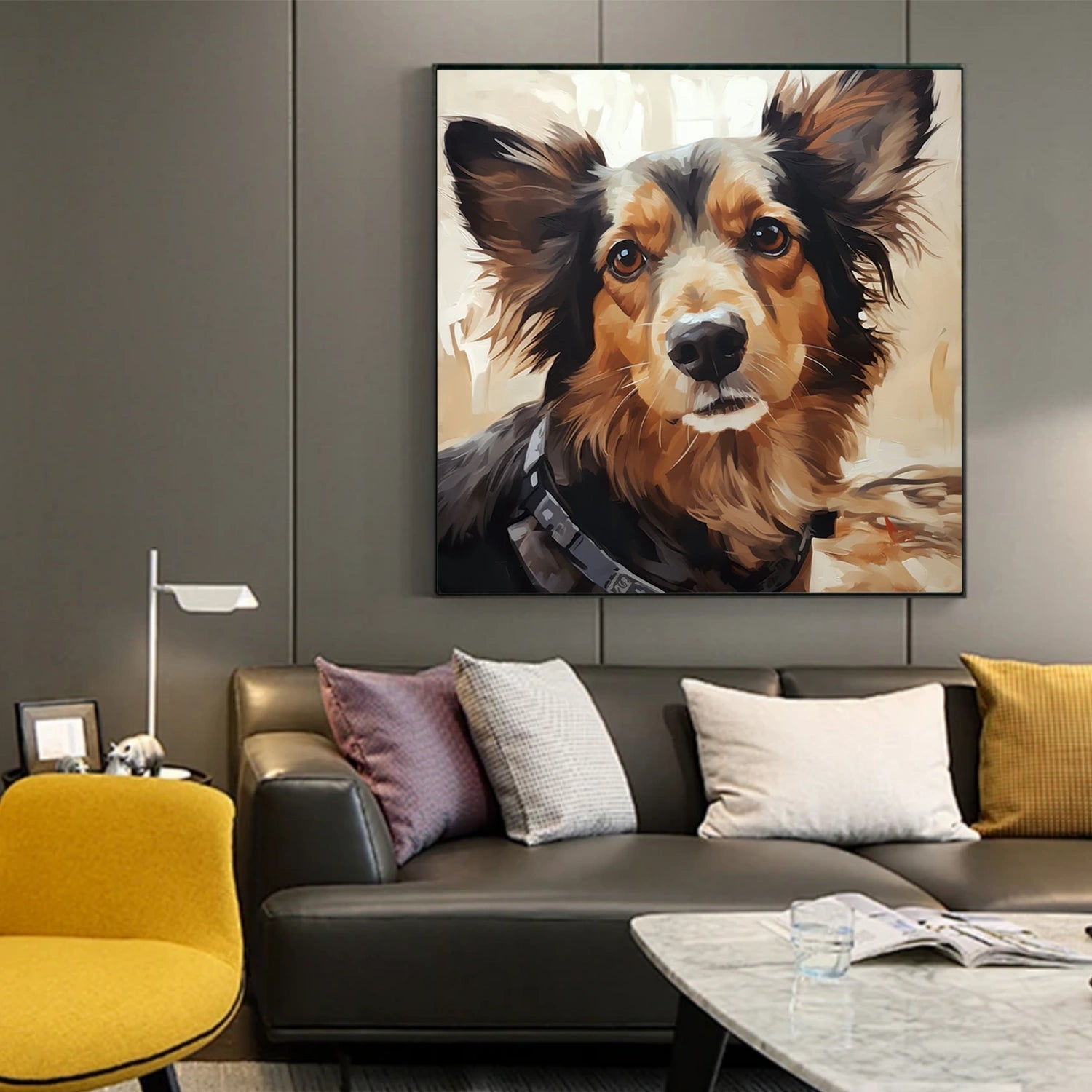 Border Collie Portrait Wall Art | Square Contemporary Dog Painting #ZZ 168