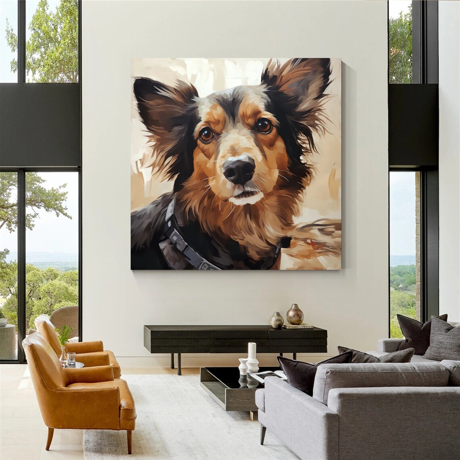 Border Collie Portrait Wall Art | Square Contemporary Dog Painting #ZZ 168