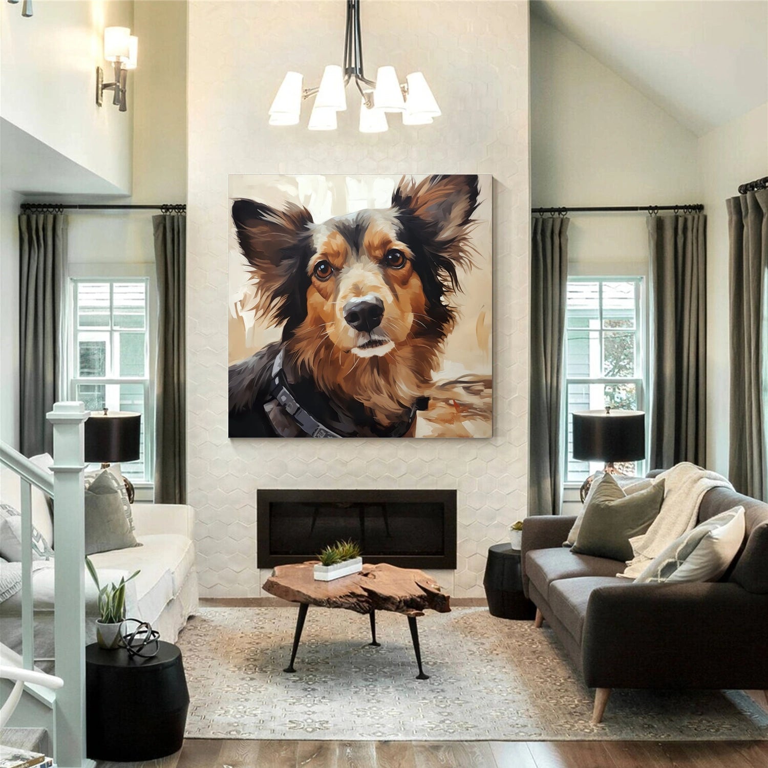 Border Collie Portrait Wall Art | Square Contemporary Dog Painting #ZZ 168