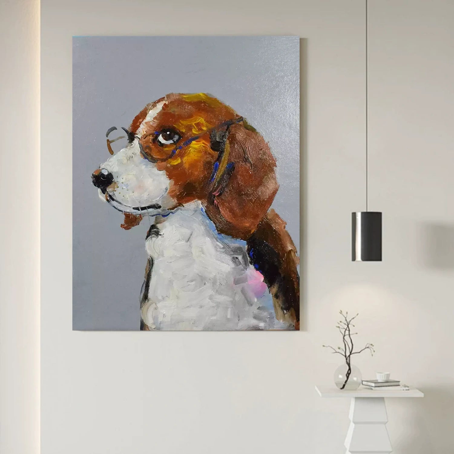 Oversized Wall Art | Textured Painting Dog with Glasses Beagle Decor #ZZ 166