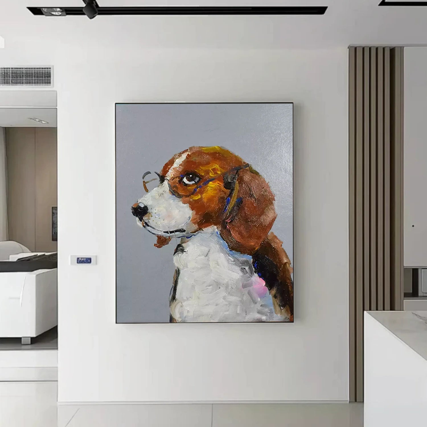 Oversized Wall Art | Textured Painting Dog with Glasses Beagle Decor #ZZ 166