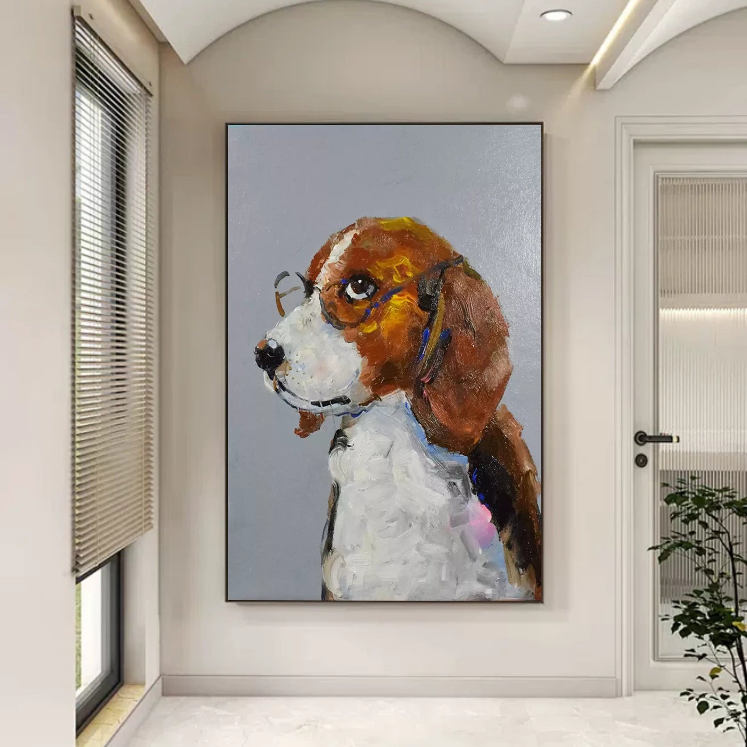 Oversized Wall Art | Textured Painting Dog with Glasses Beagle Decor #ZZ 166