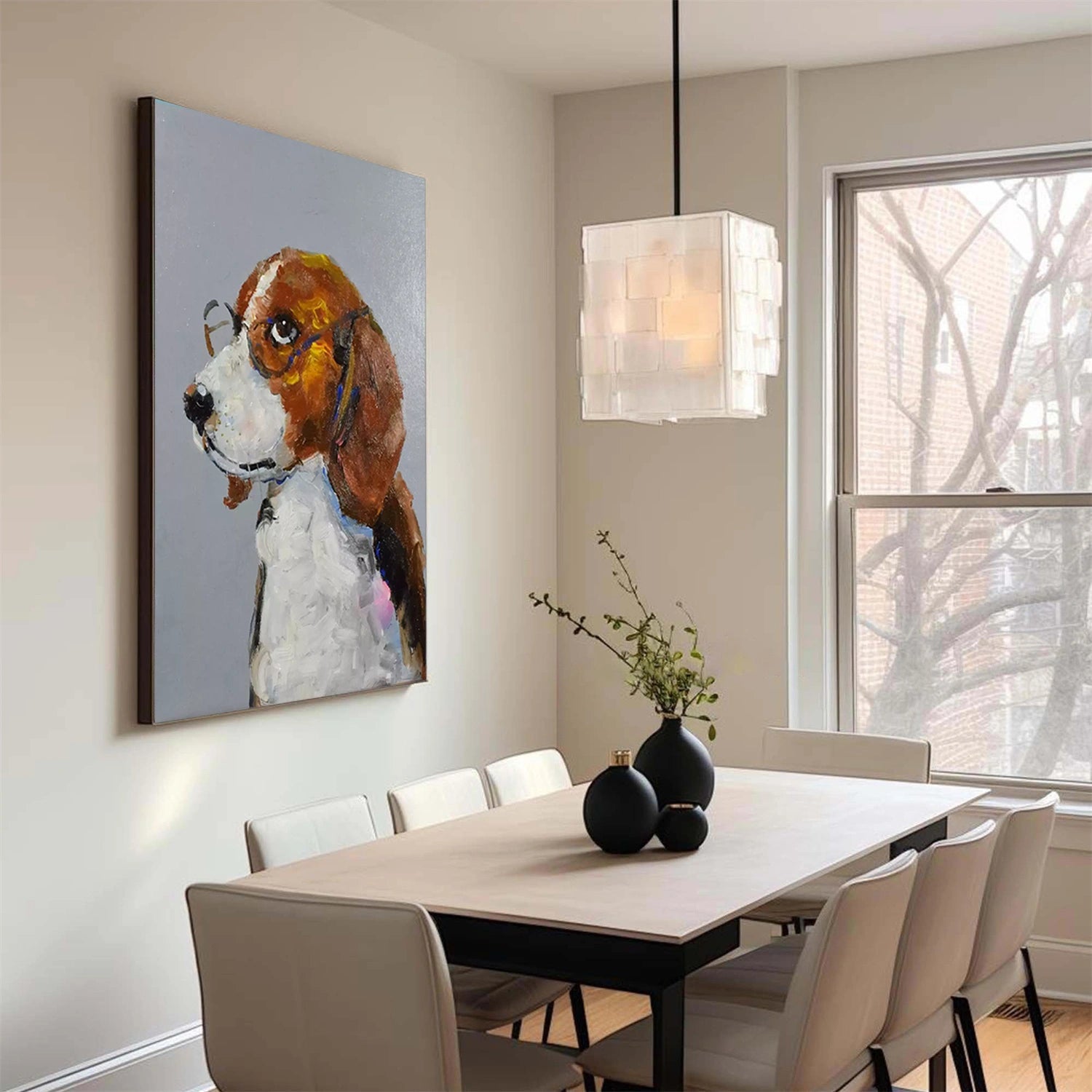Oversized Wall Art | Textured Painting Dog with Glasses Beagle Decor #ZZ 166