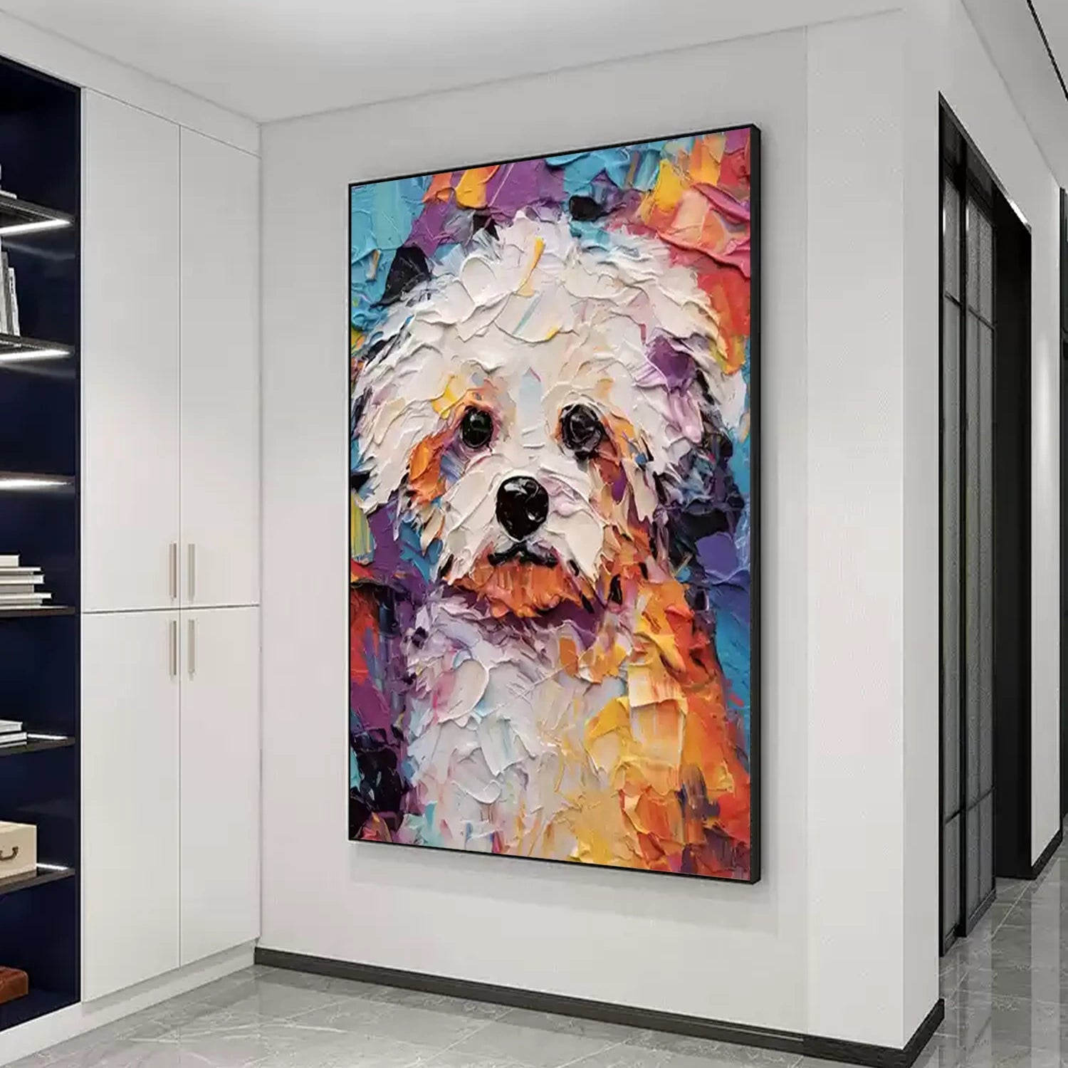 Colorful Dog Wall Art | Large Textured Pet Canvas Painting #ZZ 158