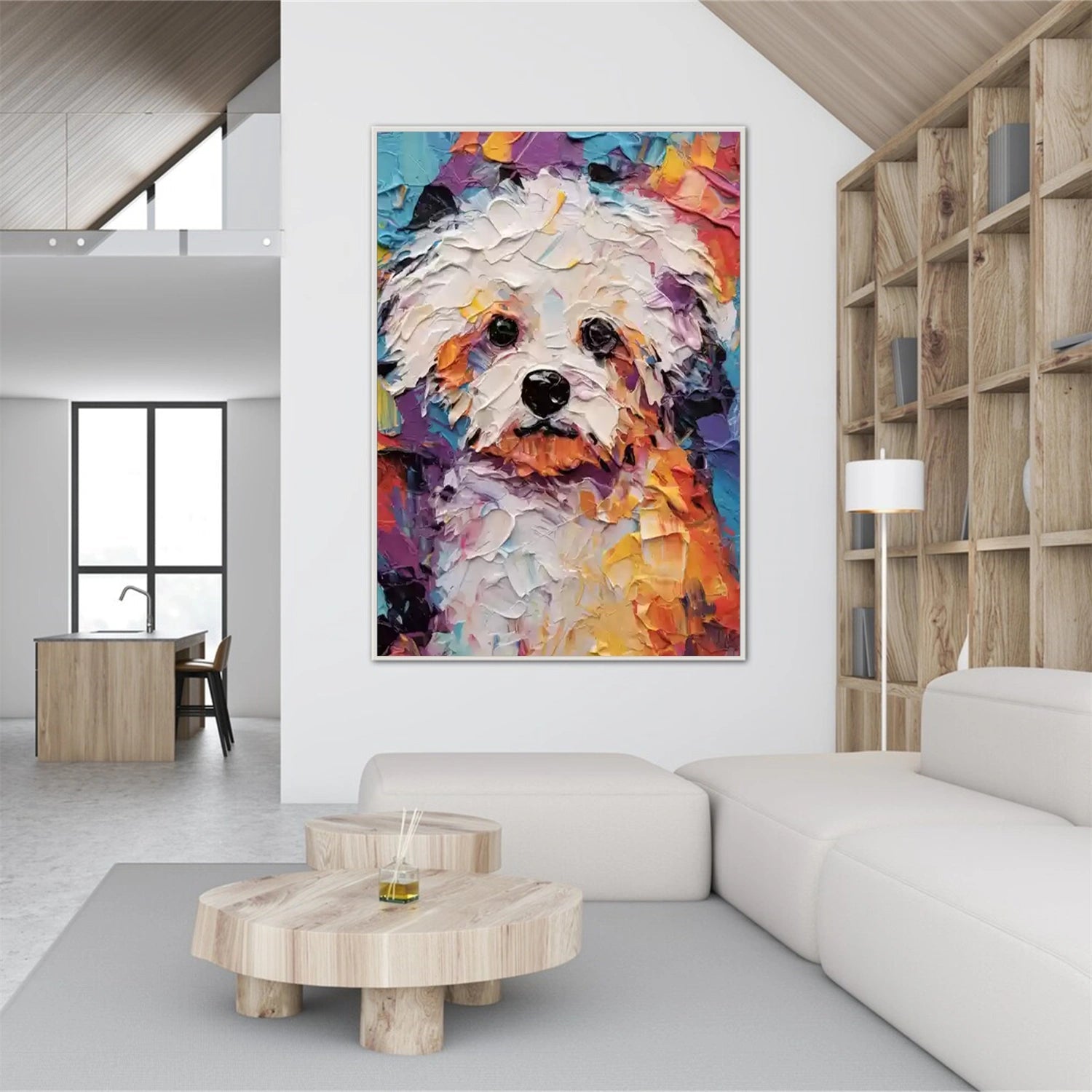 Colorful Dog Wall Art | Large Textured Pet Canvas Painting #ZZ 158